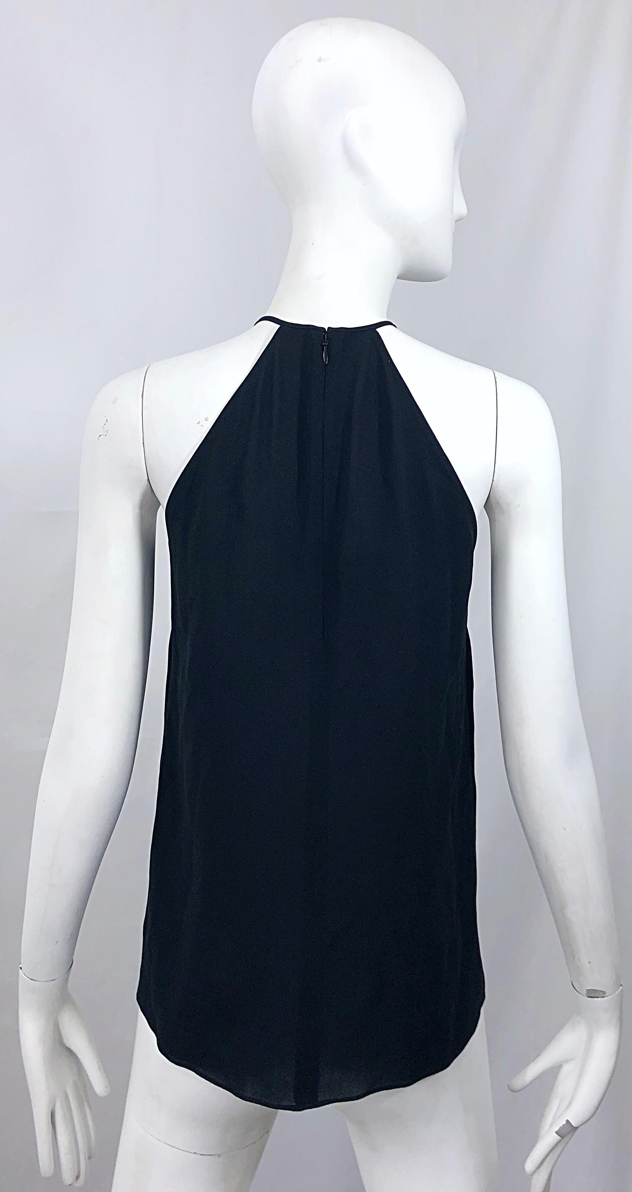 Michael Kors Collection Early 2000s Size 2 / 4 Black Silk Chiffon Sleeveless Top For Sale 3