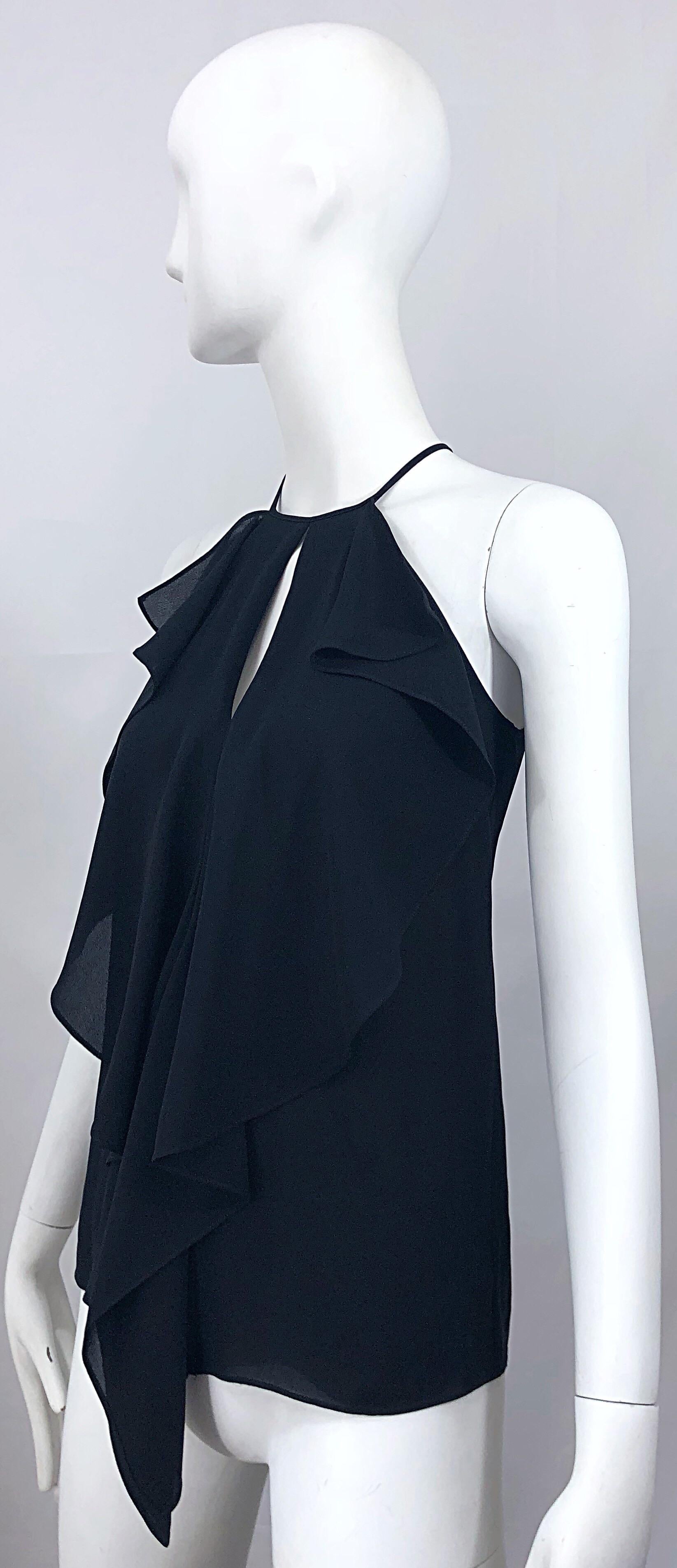 Michael Kors Collection Early 2000s Size 2 / 4 Black Silk Chiffon Sleeveless Top For Sale 4
