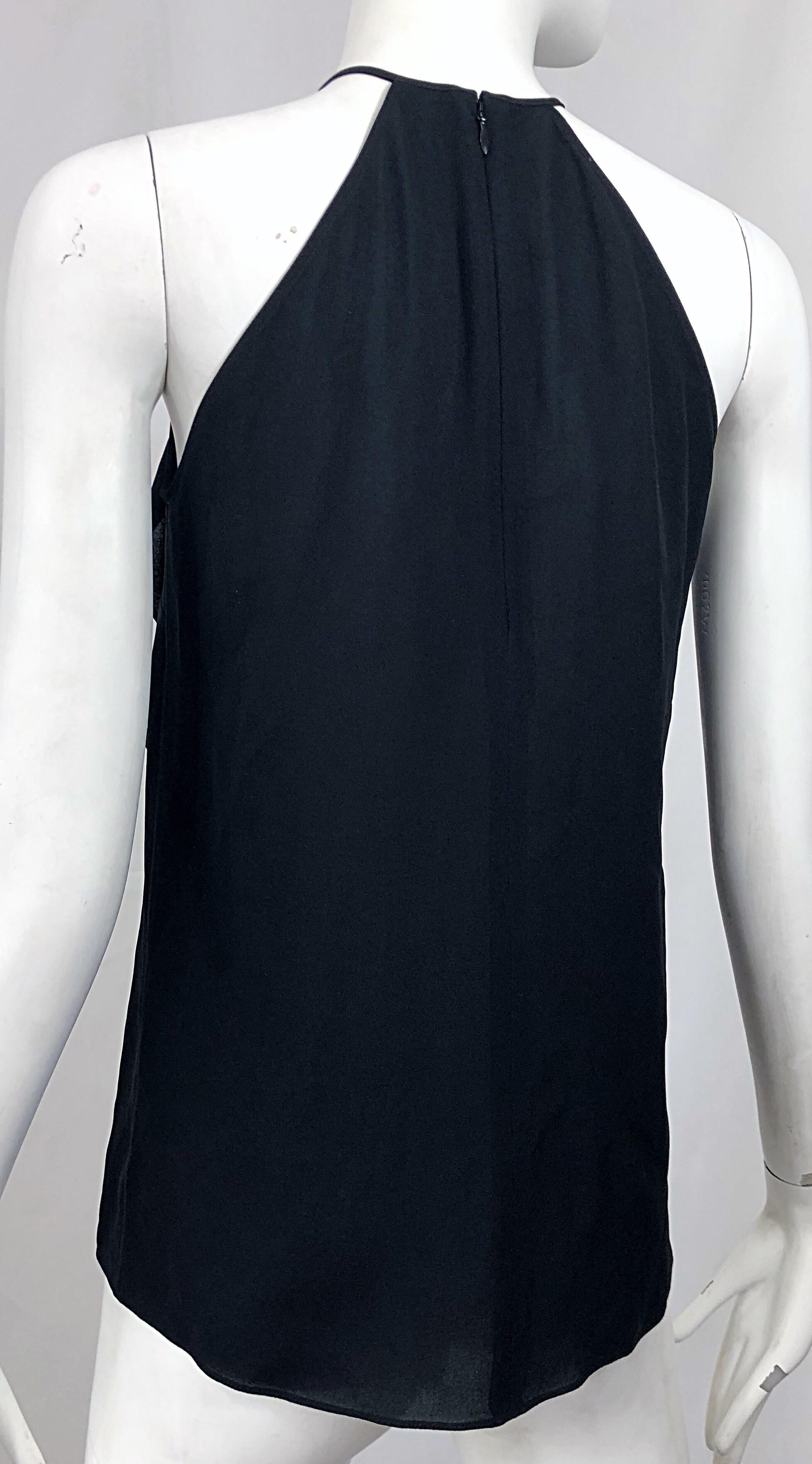 Michael Kors Collection Early 2000s Size 2 / 4 Black Silk Chiffon Sleeveless Top For Sale 5