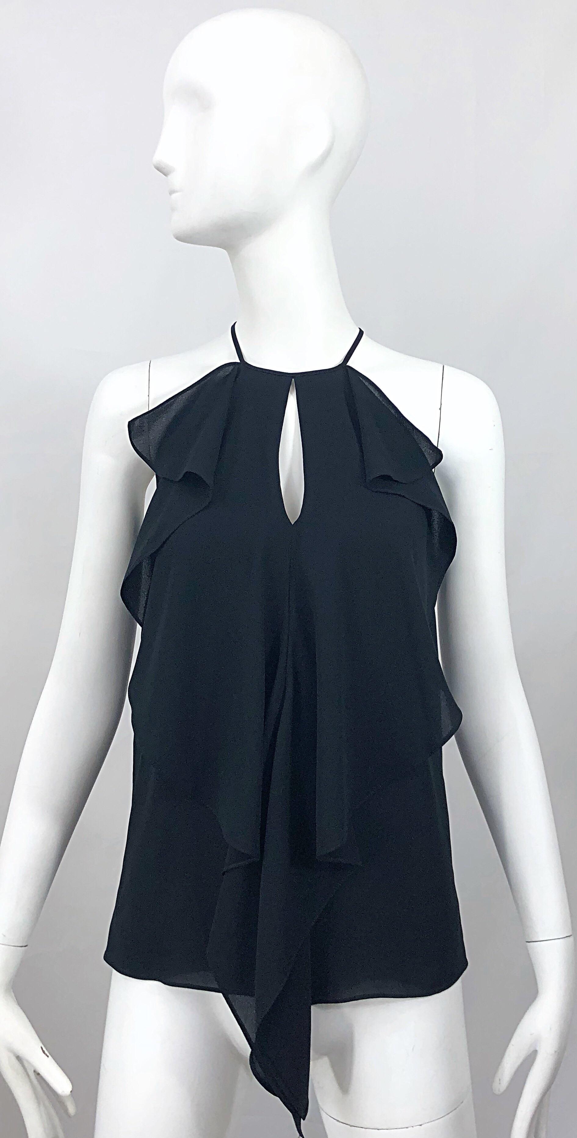 Michael Kors Collection Early 2000s Size 2 / 4 Black Silk Chiffon Sleeveless Top For Sale 6