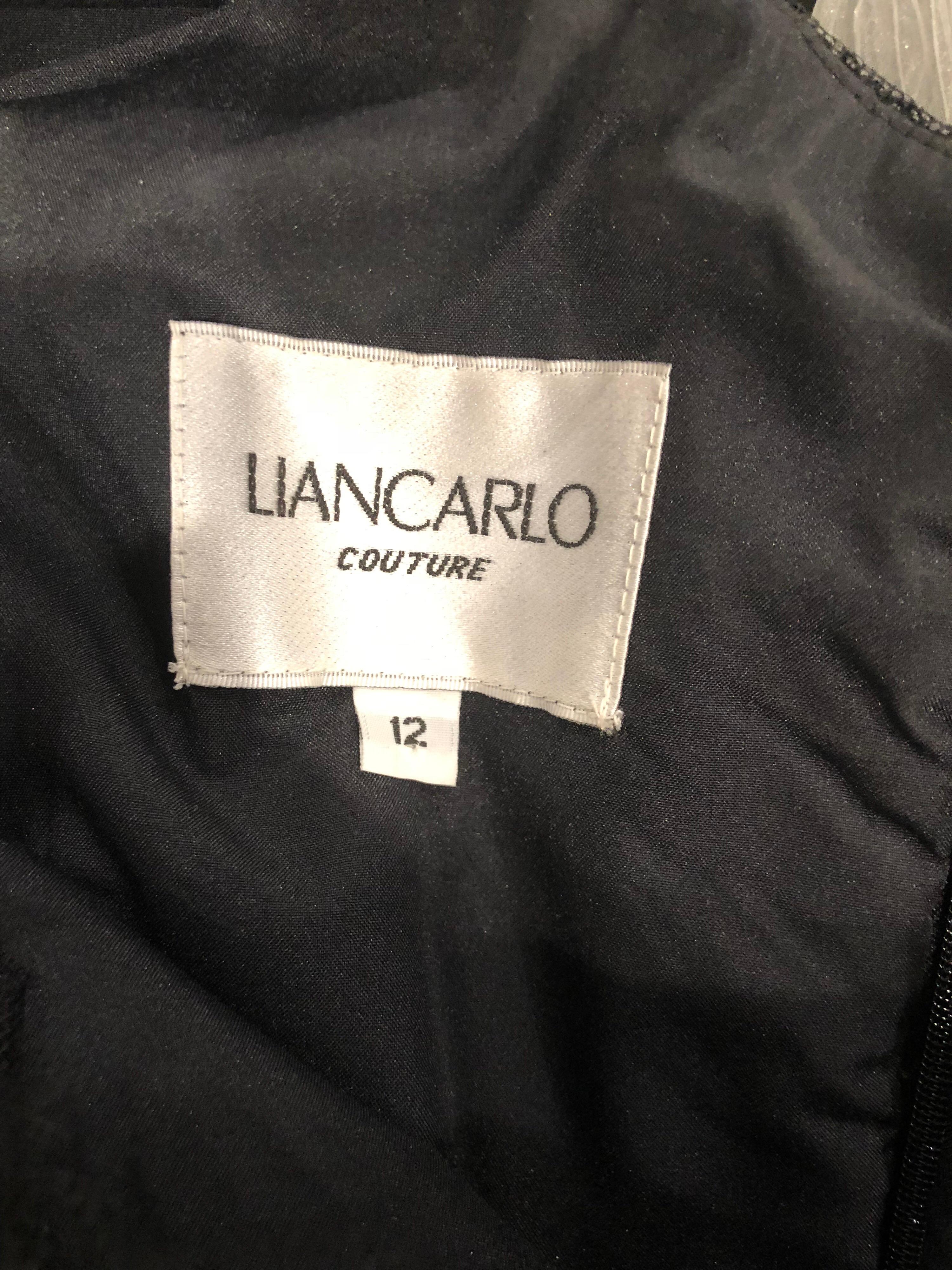 Vintage Liancarlo Couture Vintage Größe 12 90er Schwarzes One-Shoulder-Kleid aus Seide mit Pailletten 1990er im Angebot 10
