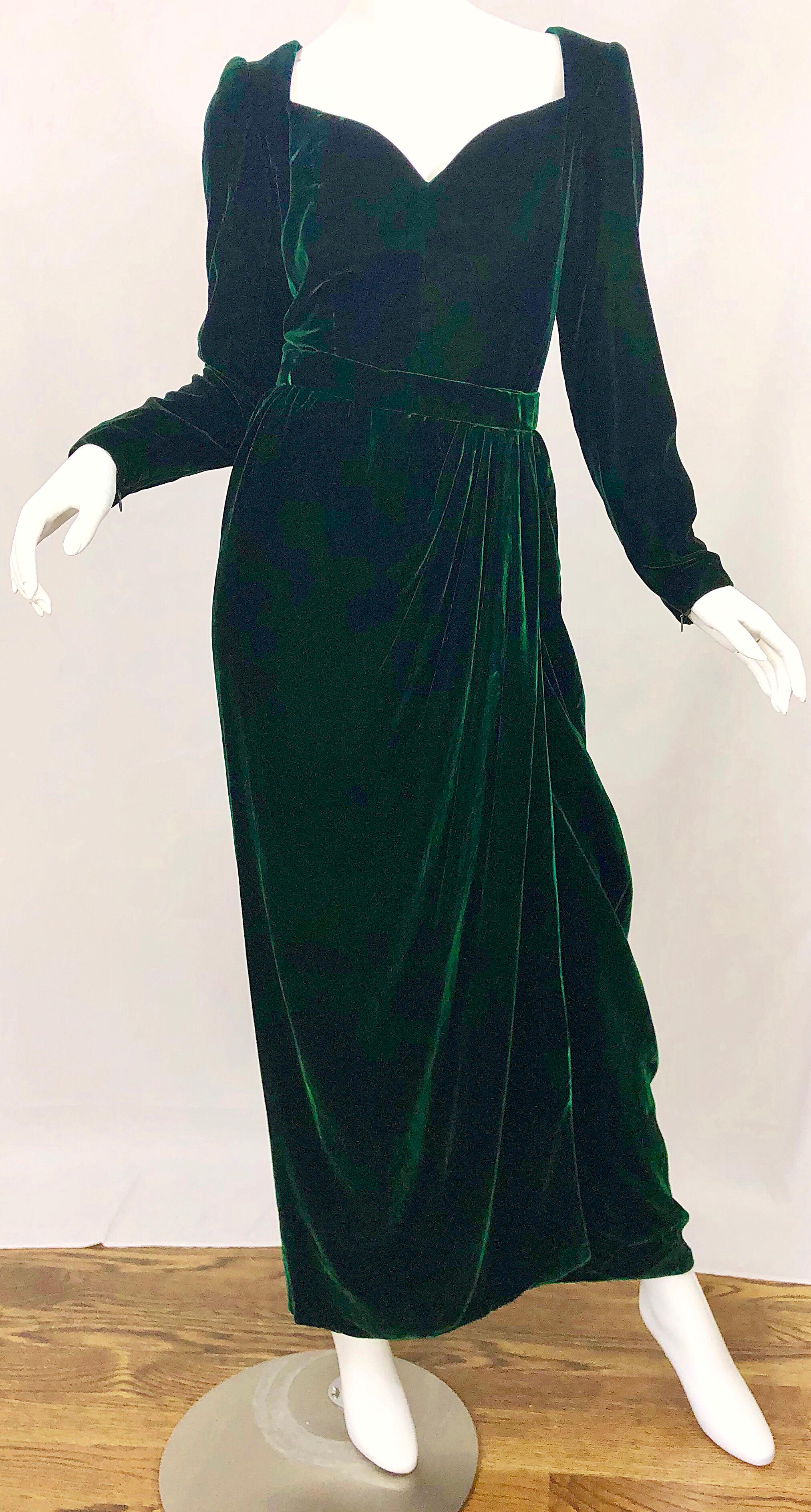Noir Magnifique robe deux pièces Vintage Oscar De La Renta Taille 8 Velours Vert Chasseur en vente