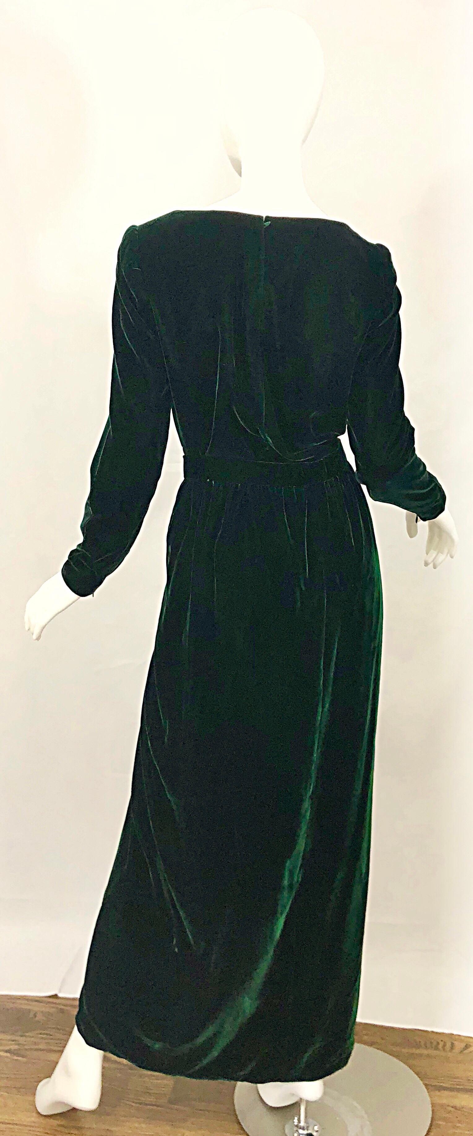 Magnifique robe deux pièces Vintage Oscar De La Renta Taille 8 Velours Vert Chasseur Pour femmes en vente