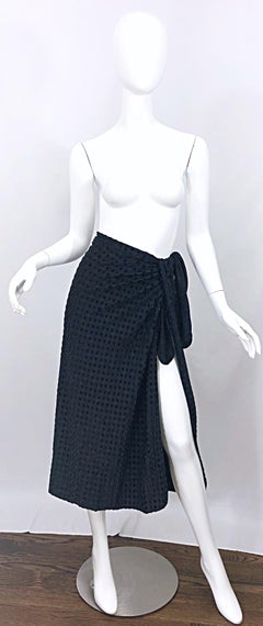 Vintage Bill Blass Swimsuit Sarong 1990s Black and Hunter Green 90s Wrap Skirt