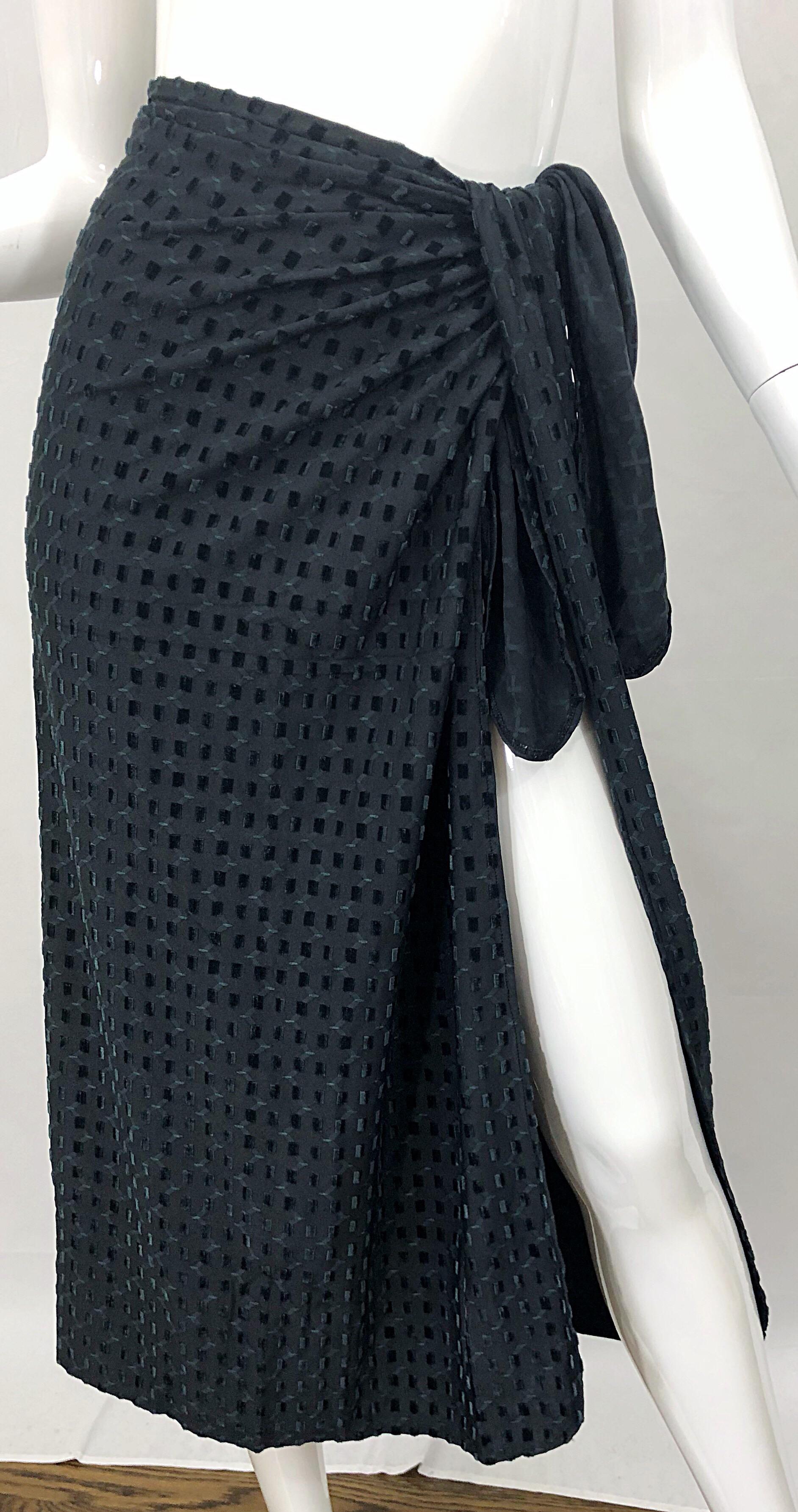 Vintage Bill Blass Swimsuit Sarong 1990 Black and Hunter Green 90s Wrap Skirt en vente 1