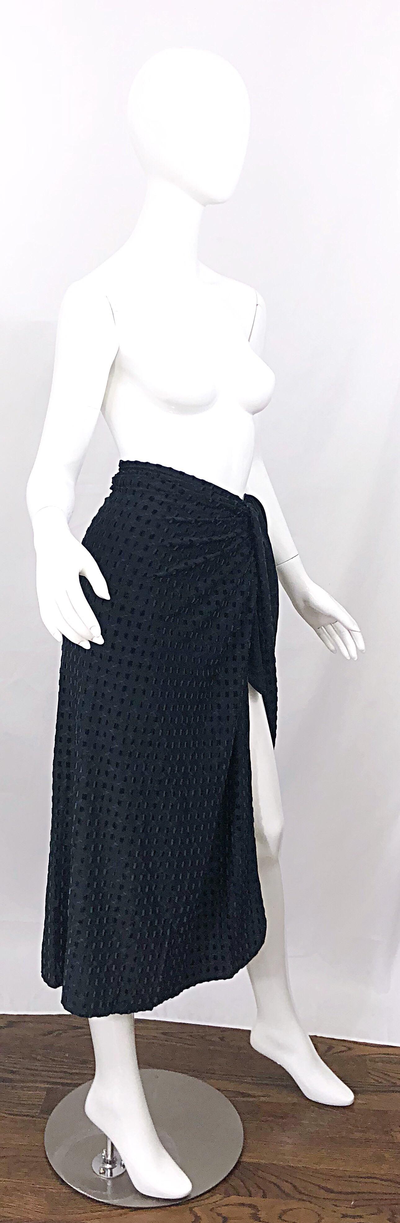 Vintage Bill Blass Swimsuit Sarong 1990 Black and Hunter Green 90s Wrap Skirt en vente 2