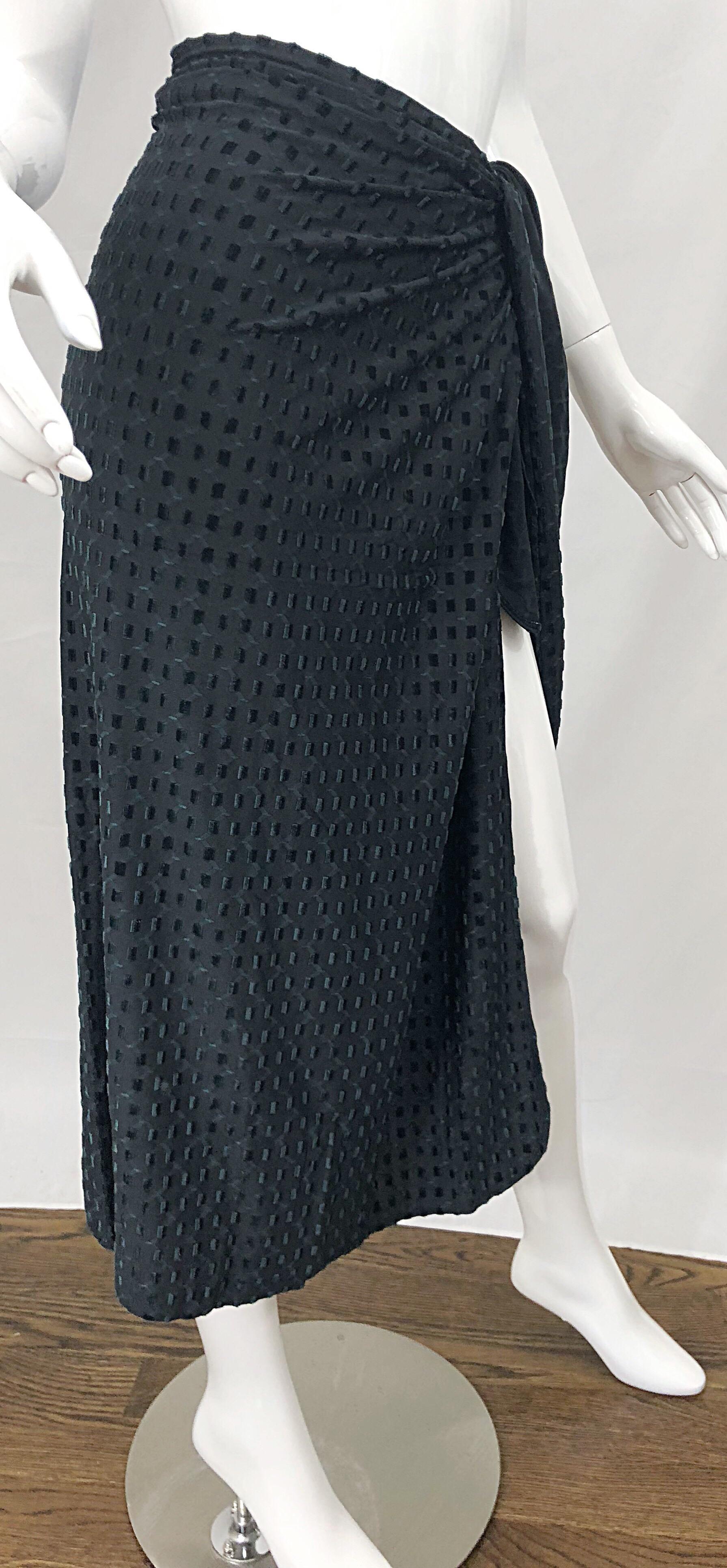 Vintage Bill Blass Swimsuit Sarong 1990 Black and Hunter Green 90s Wrap Skirt en vente 3