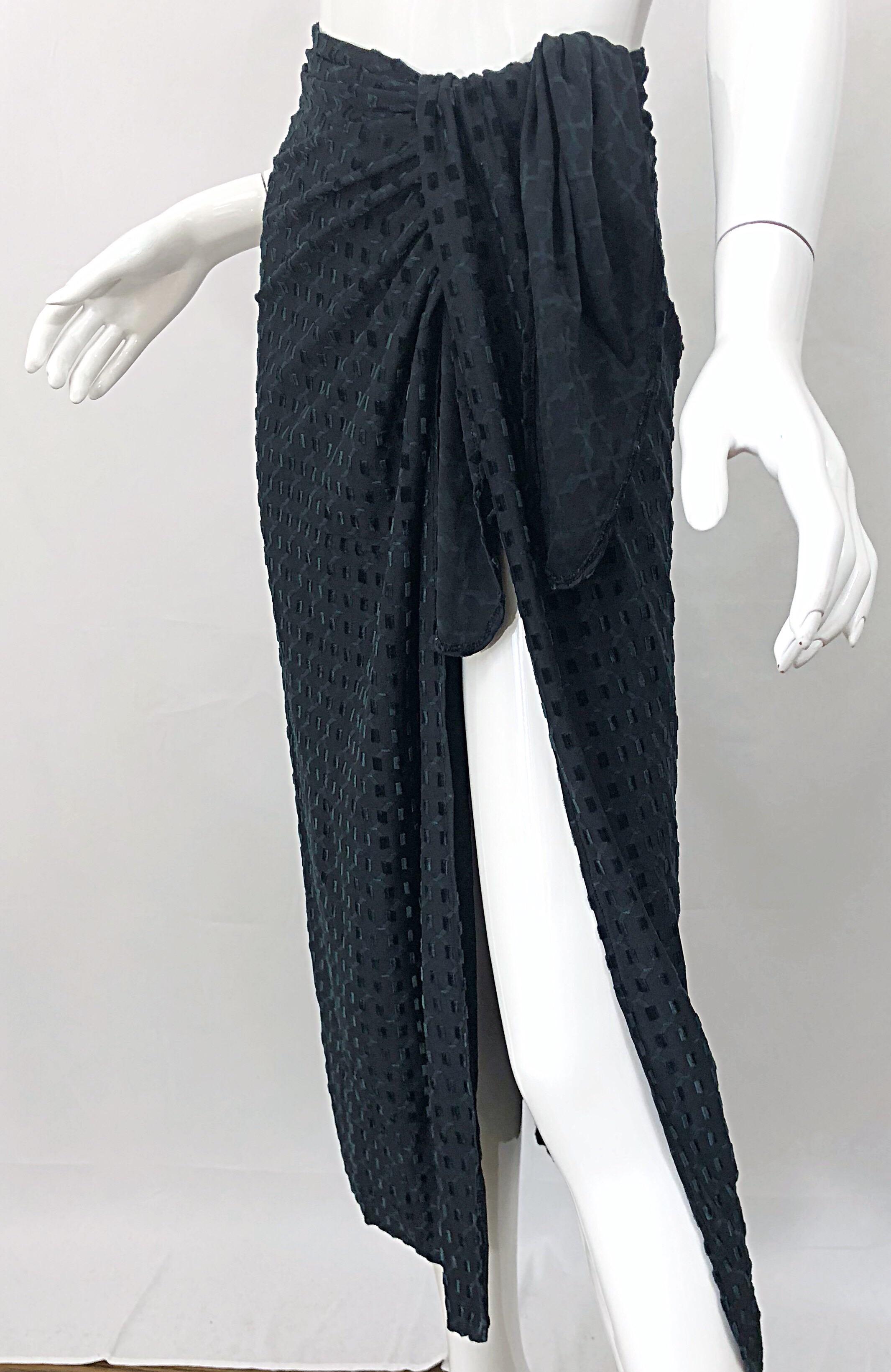 Vintage Bill Blass Swimsuit Sarong 1990 Black and Hunter Green 90s Wrap Skirt en vente 5