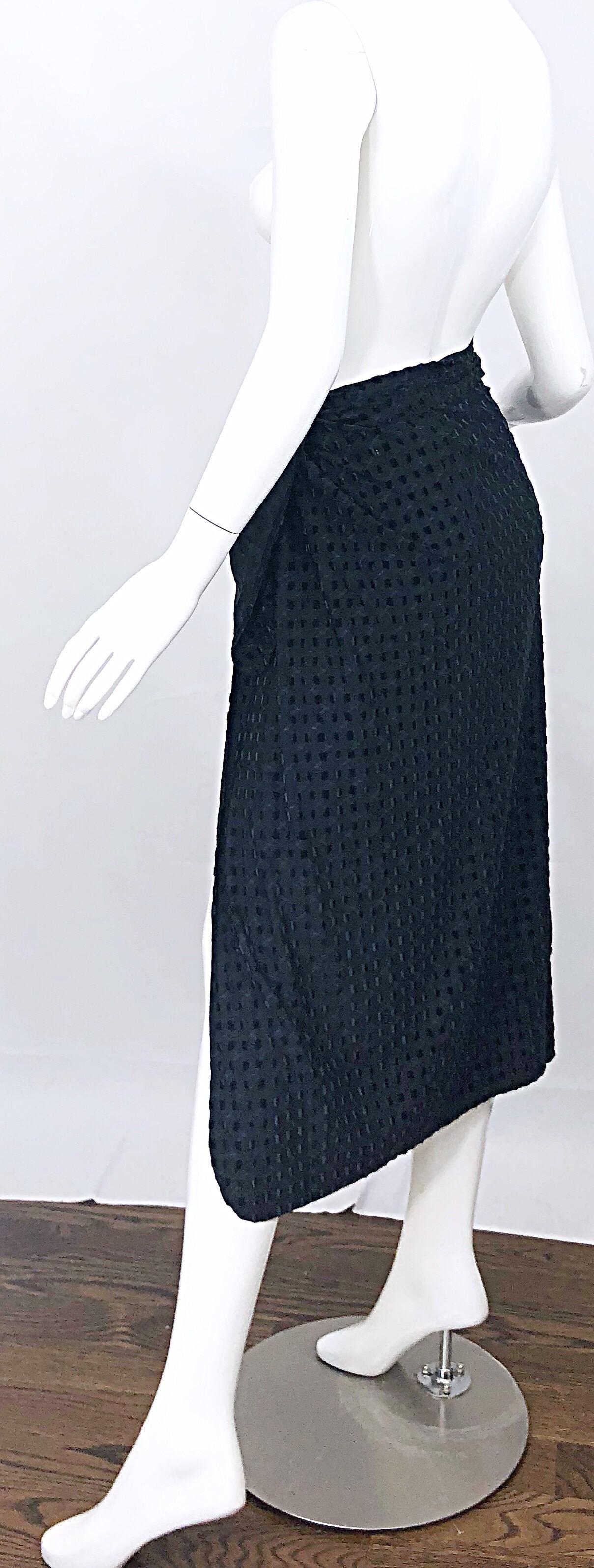 Vintage Bill Blass Swimsuit Sarong 1990 Black and Hunter Green 90s Wrap Skirt en vente 6