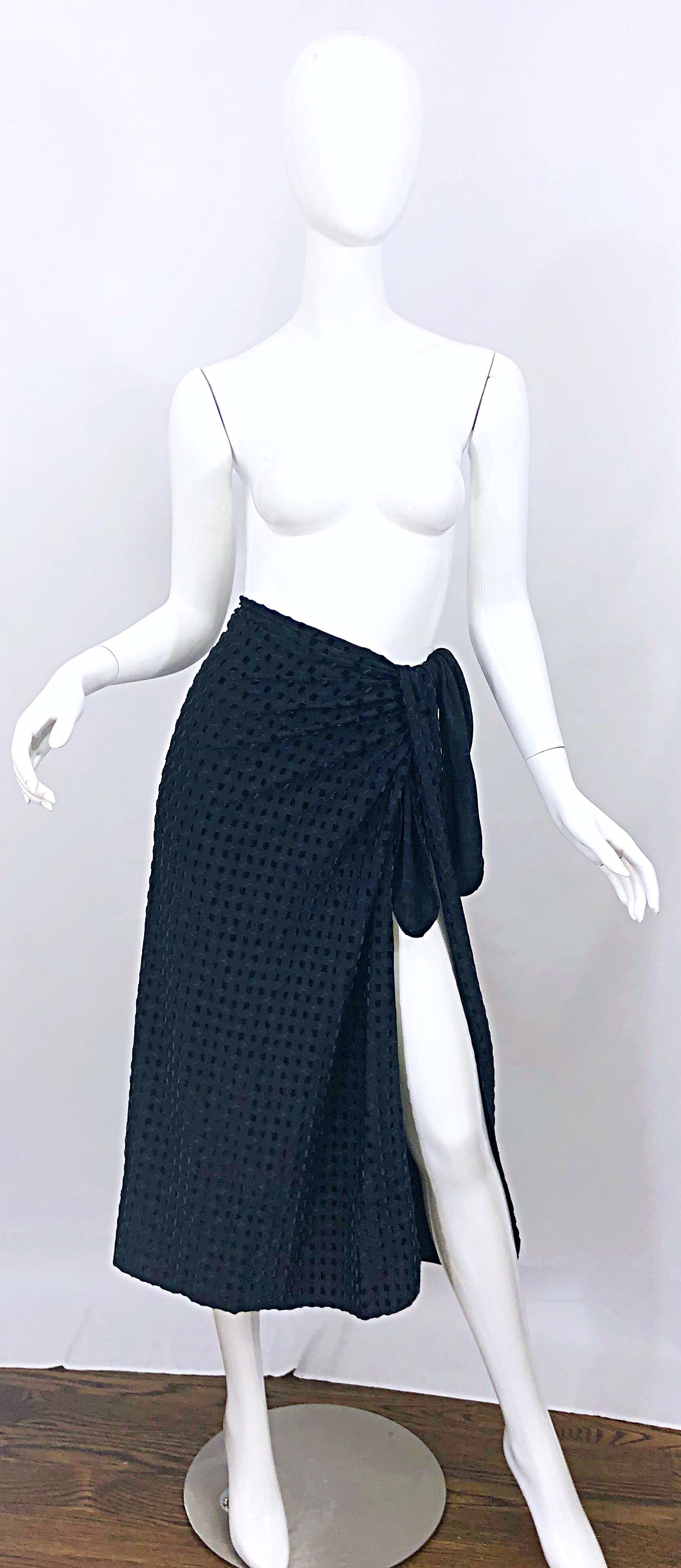 Vintage Bill Blass Swimsuit Sarong 1990s Black and Hunter Green 90s Wrap Skirt For Sale 6