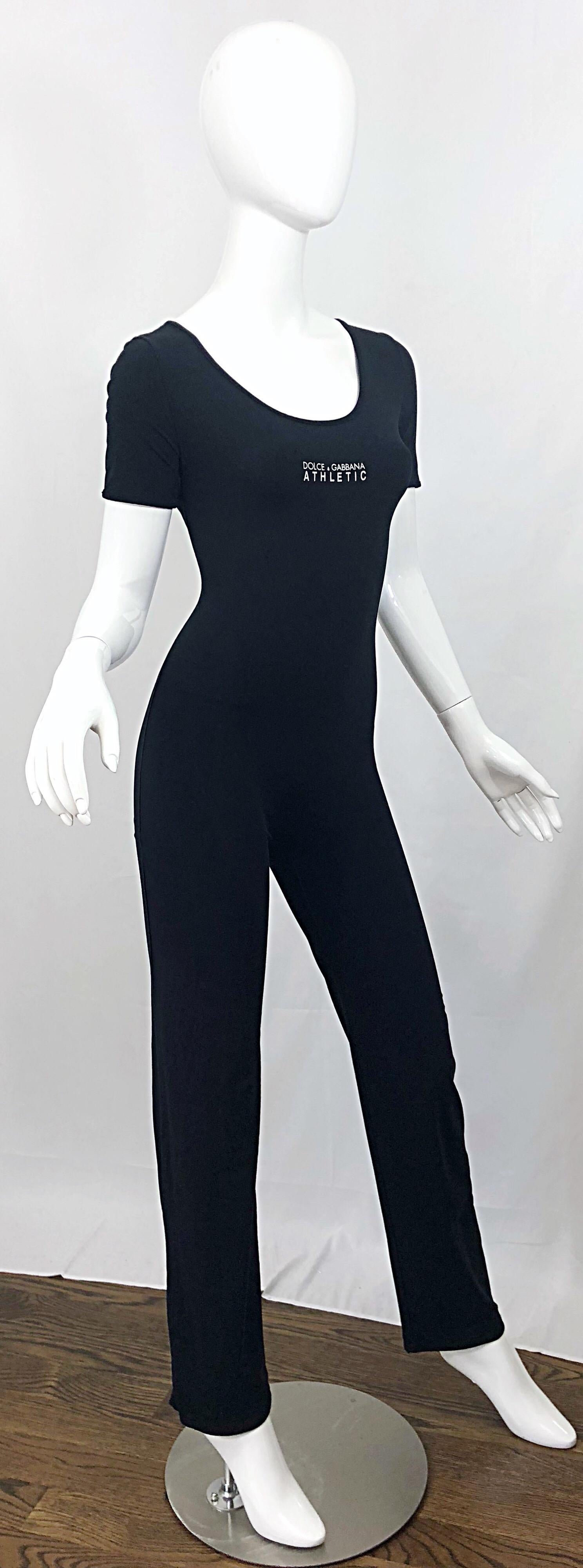 1990s Dolce & Gabbana Black and White Athletic One Piece Vintage 90s Jumpsuit In New Condition In San Diego, CA