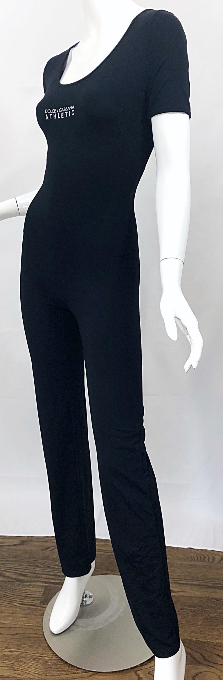 1990s Dolce and Gabbana Black and White Athletic One Piece Vintage 90s