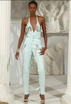 Rare Spring 2003 Dolce & Gabbana Teal Blue Sequined One Piece Fringe Bodysuit