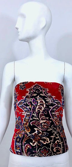 Lillie Rubin - Tapisserie rouge vintage en velours, années 1990 Bustier bustier sans bretelles avec corset (années 1990)