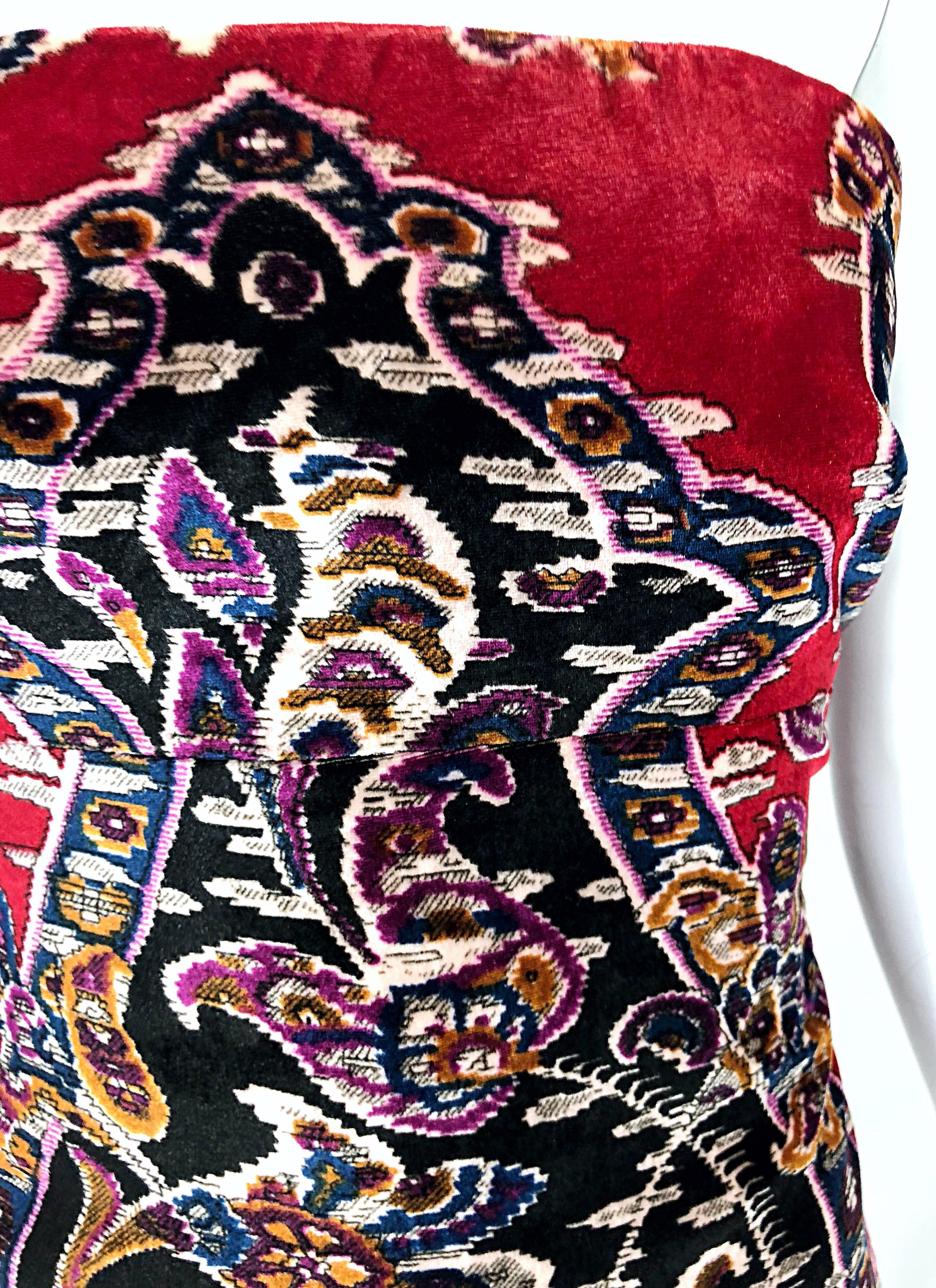 Lillie Rubin - Tapisserie rouge vintage en velours, années 1990  Bustier bustier sans bretelles avec corset (années 1990) Excellent état - En vente à San Diego, CA