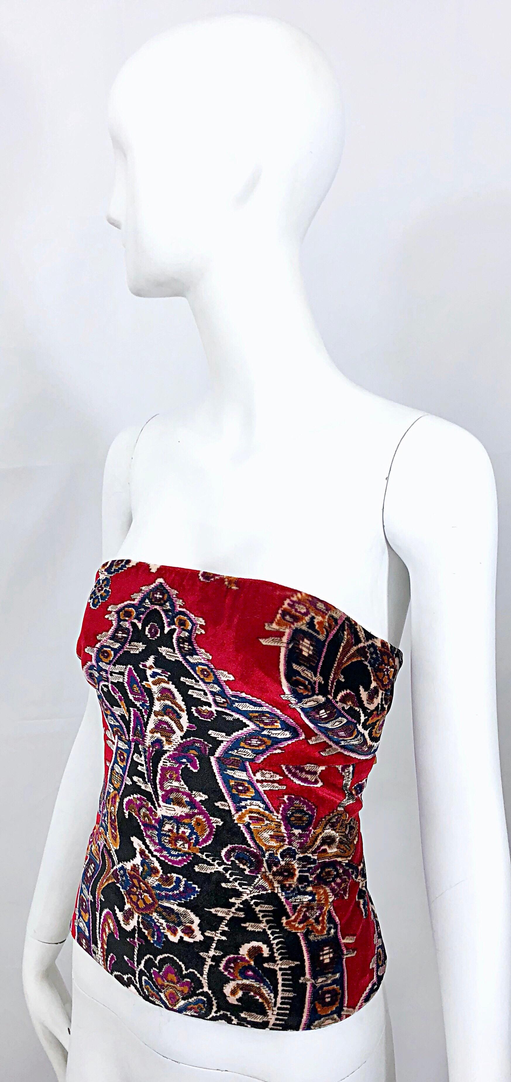 Vintage Lillie Rubin 1990s Red Tapestry Velvet  Strapless Bustier 90s Top Corset For Sale 1