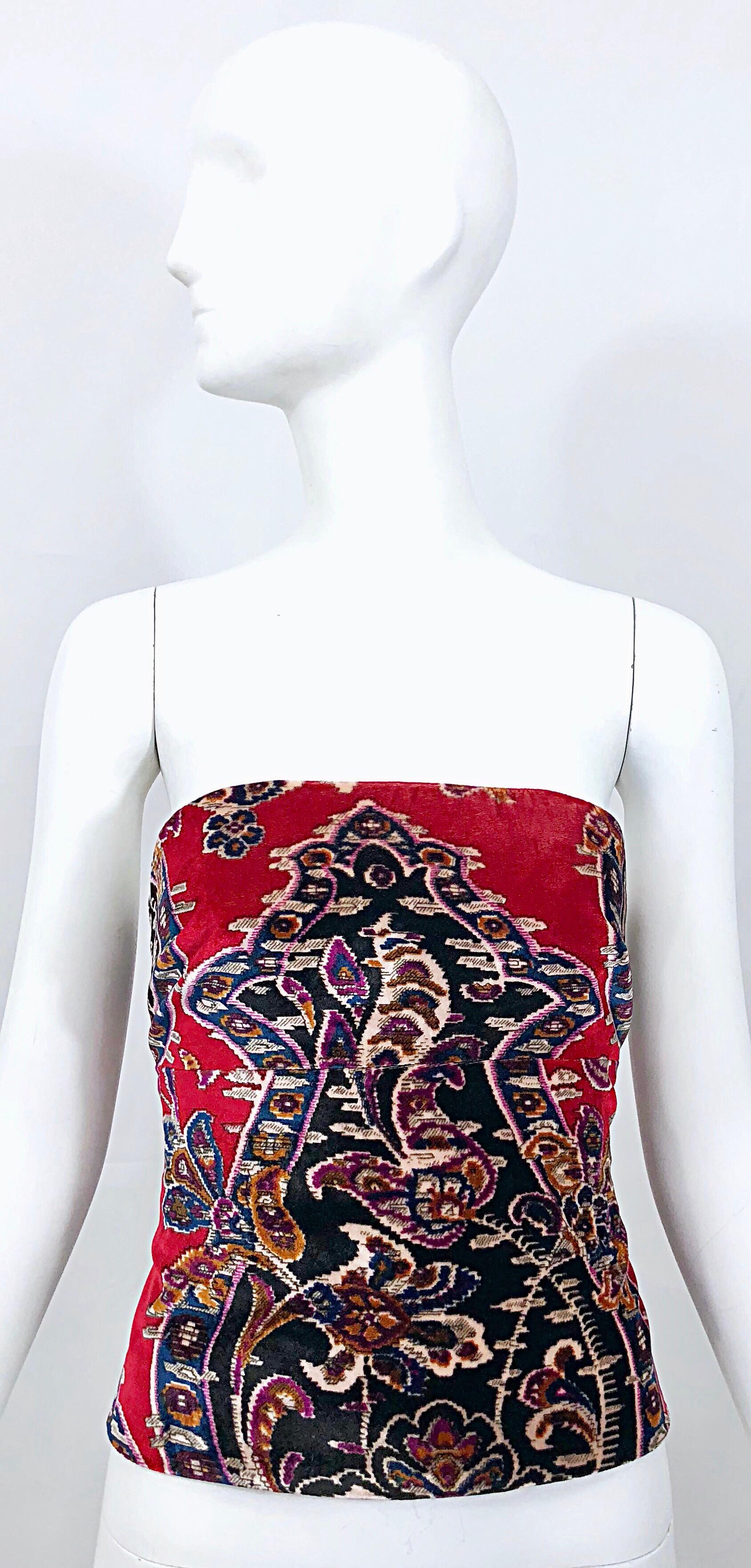 Vintage Lillie Rubin 1990s Red Tapestry Velvet  Strapless Bustier 90s Top Corset For Sale 6