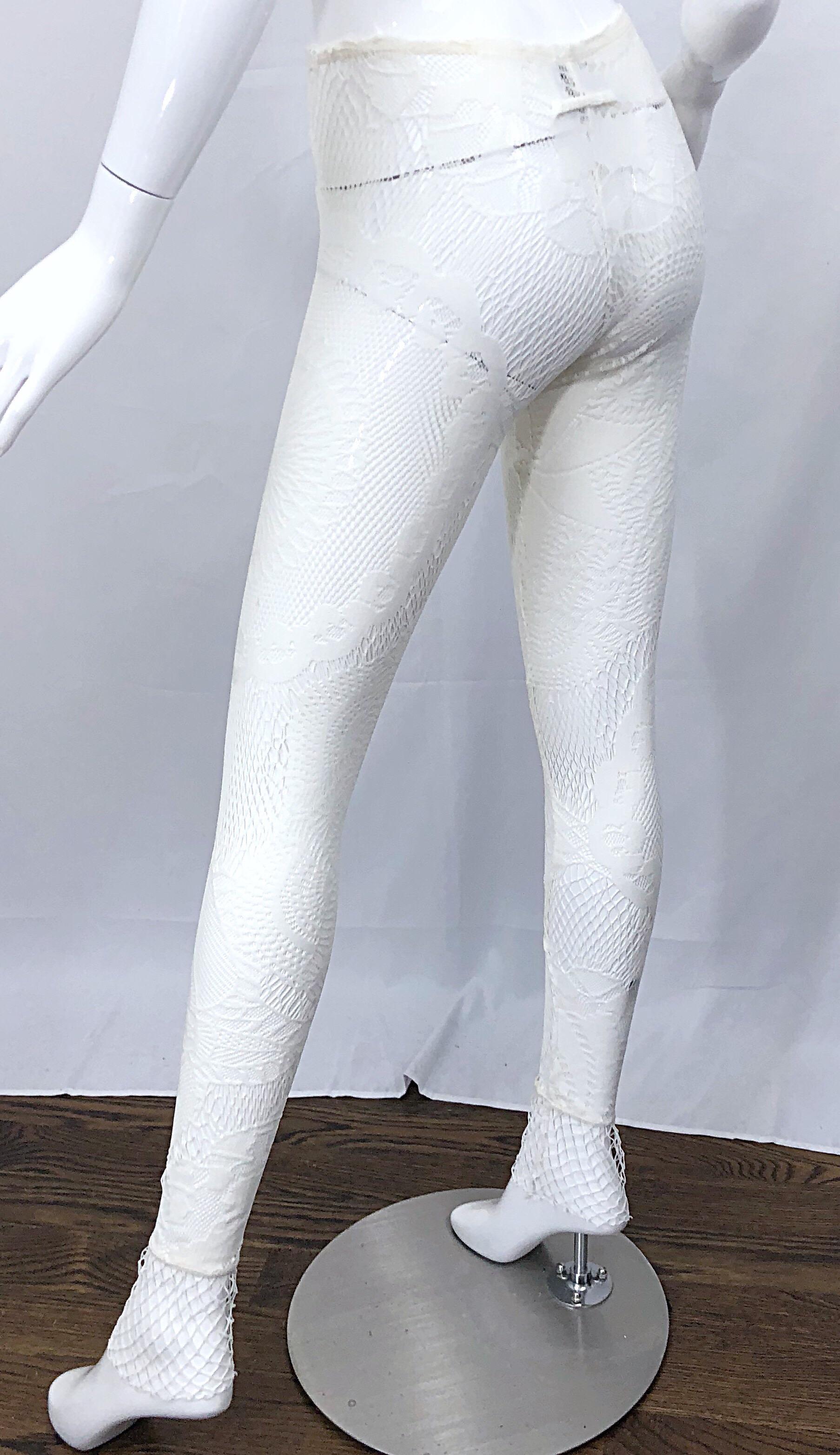 New 1990s Jean Paul Gaultier Sheer Fishnet White  Vintage 90s Leggings Stockings In New Condition For Sale In San Diego, CA