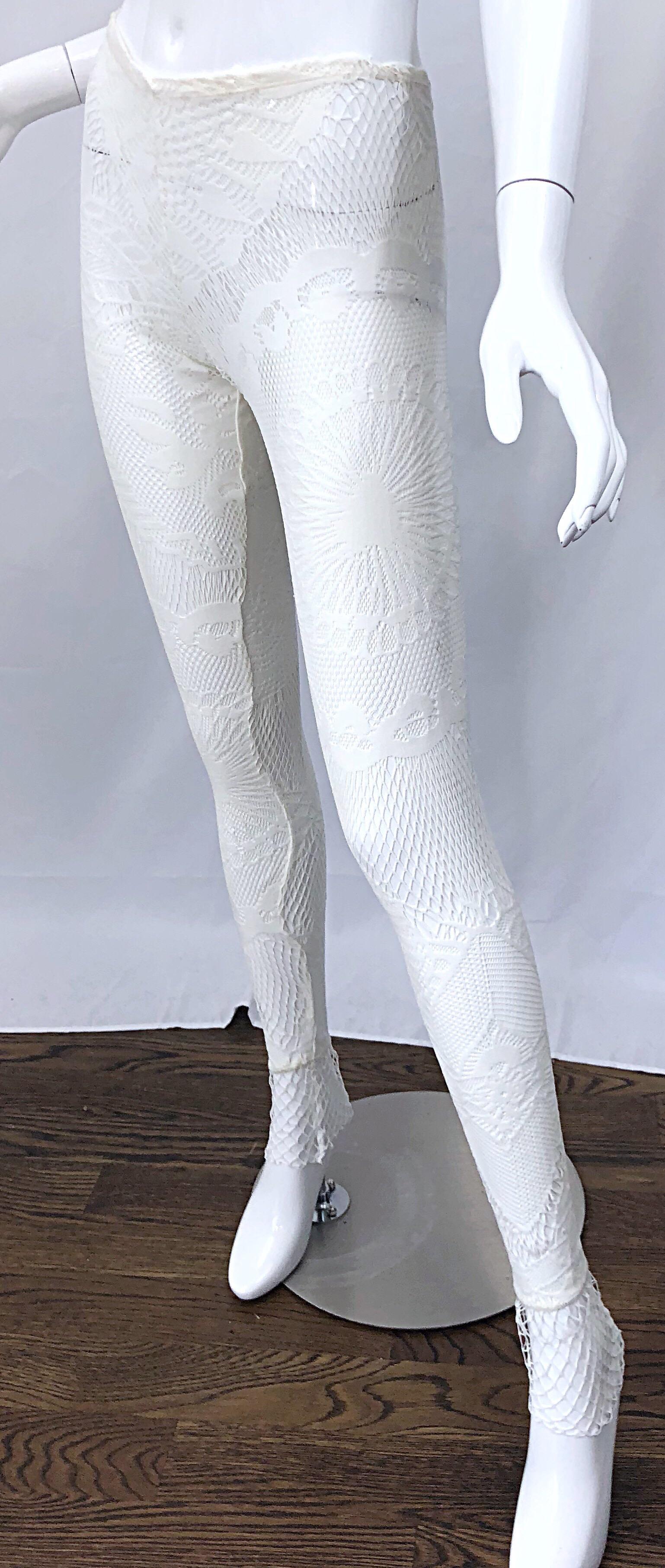 Women's New 1990s Jean Paul Gaultier Sheer Fishnet White  Vintage 90s Leggings Stockings For Sale