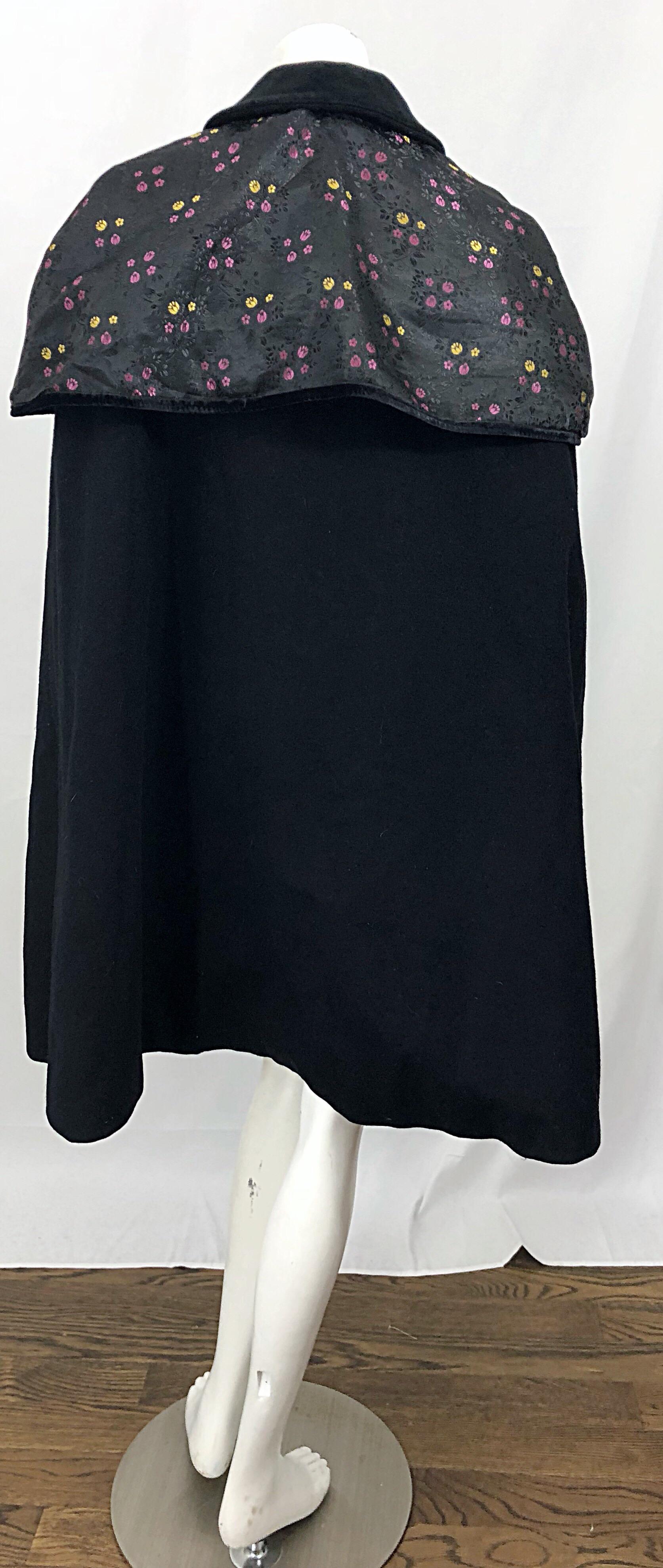 1960er Jahre Deutsch gemacht Schwarz Wolle Vintage 60er Chic Swing Cape Jacke Mantel im Angebot 3