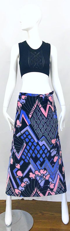Rare 1970s Niedieck Size 14 / 16 Pucci Style Velvet Vintage 70s Maxi Skirt