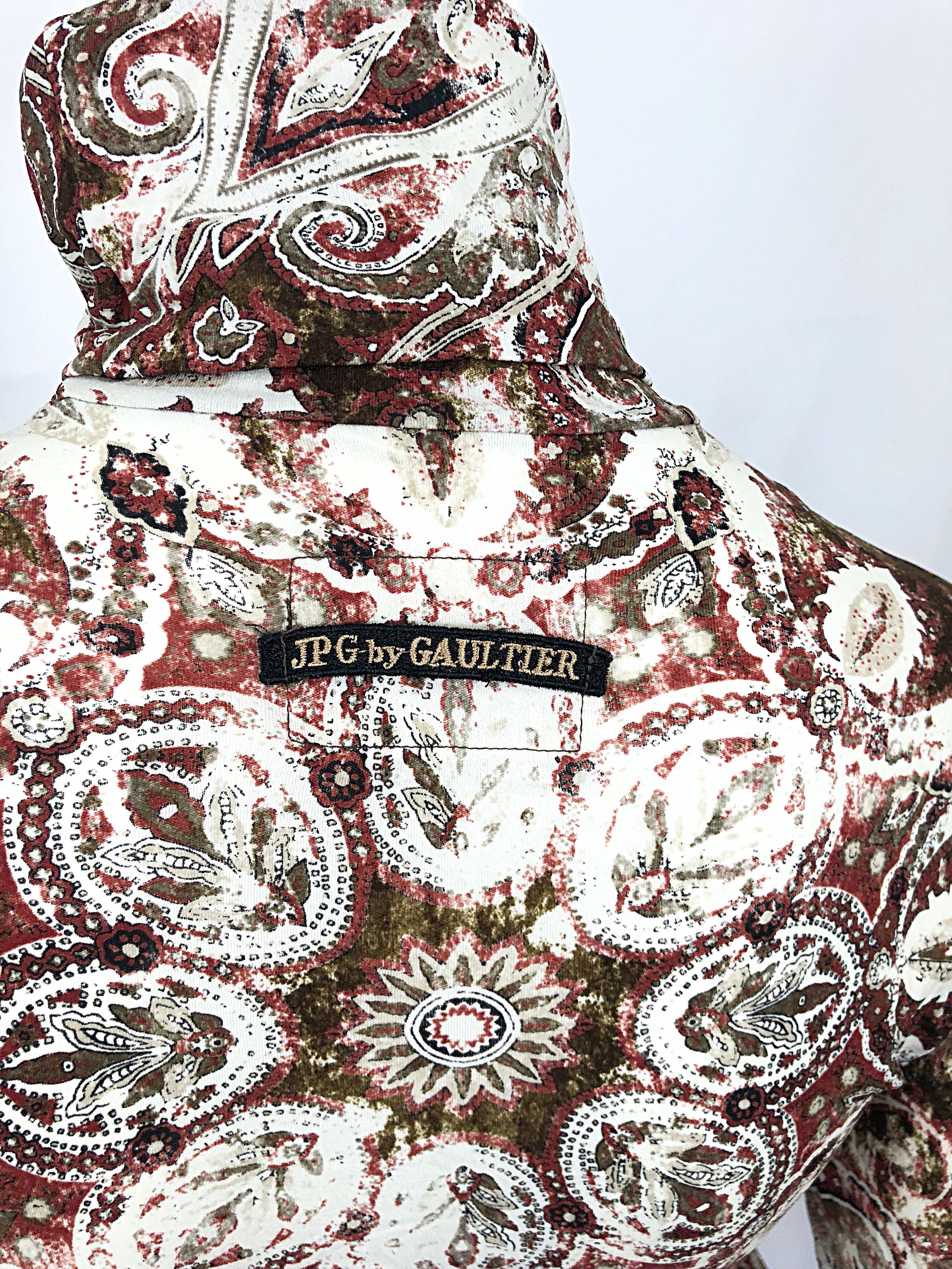 Vintage Jean Paul Gaultier 1990s Distressed Medallion Paisley Print Turtleneck  In Excellent Condition In San Diego, CA