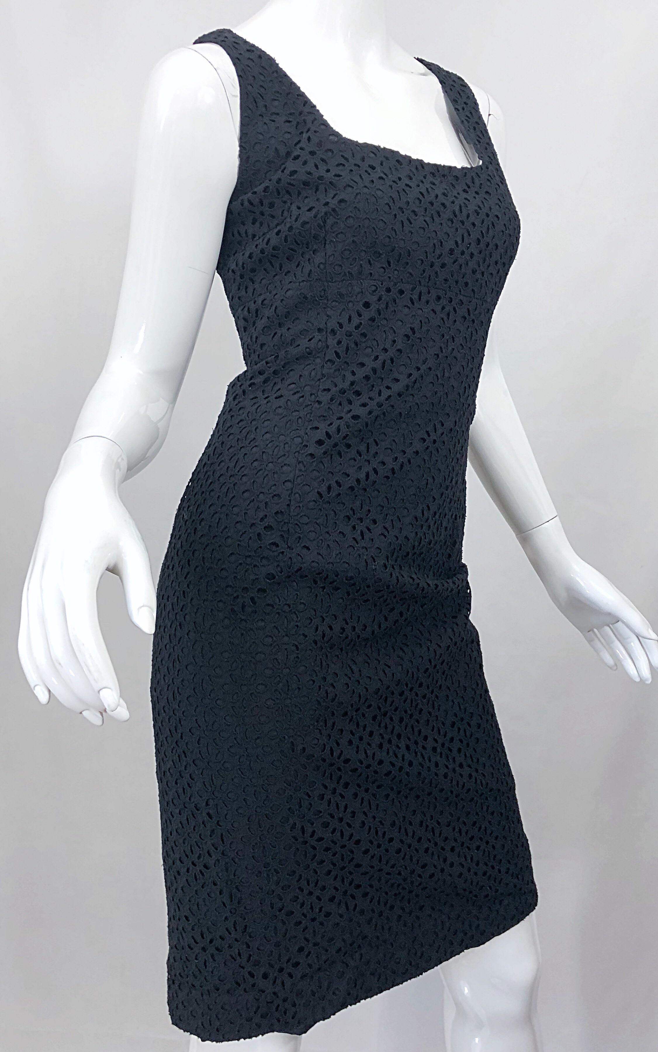 New Michael Kors Collection Size 10 Cotton Eyelet Little Black Sheath Dress For Sale 1
