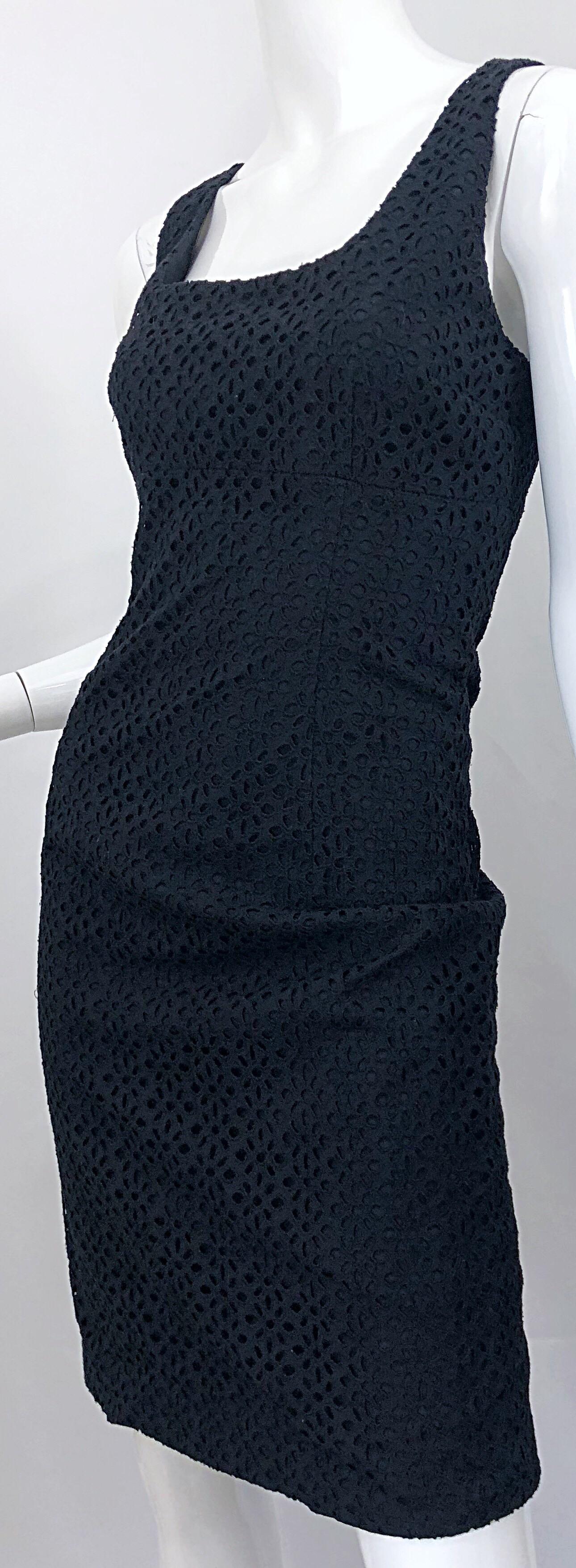 New Michael Kors Collection Size 10 Cotton Eyelet Little Black Sheath Dress For Sale 5