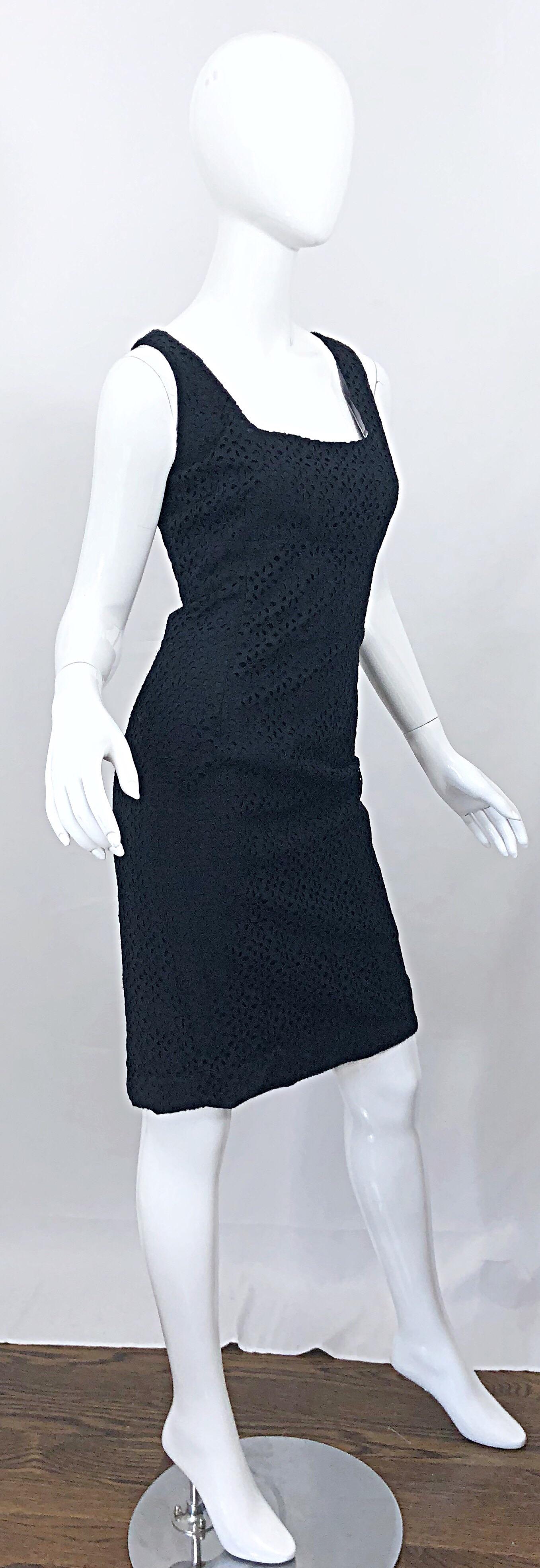 New Michael Kors Collection Size 10 Cotton Eyelet Little Black Sheath Dress For Sale 6