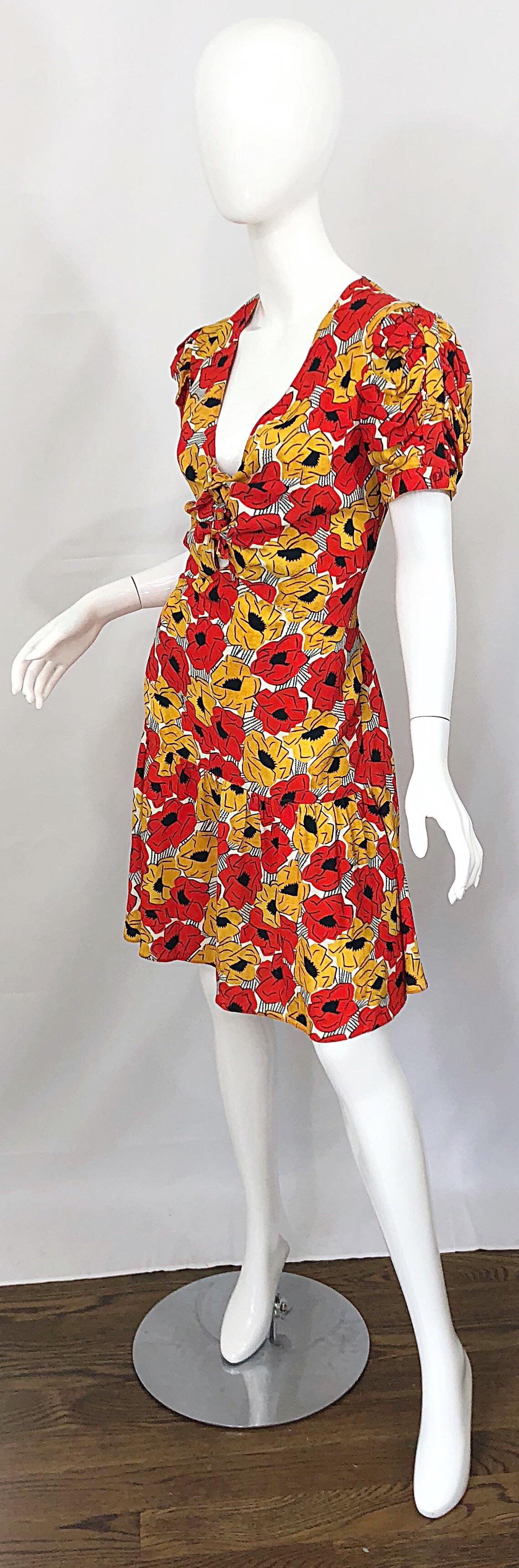 red poppy print dress