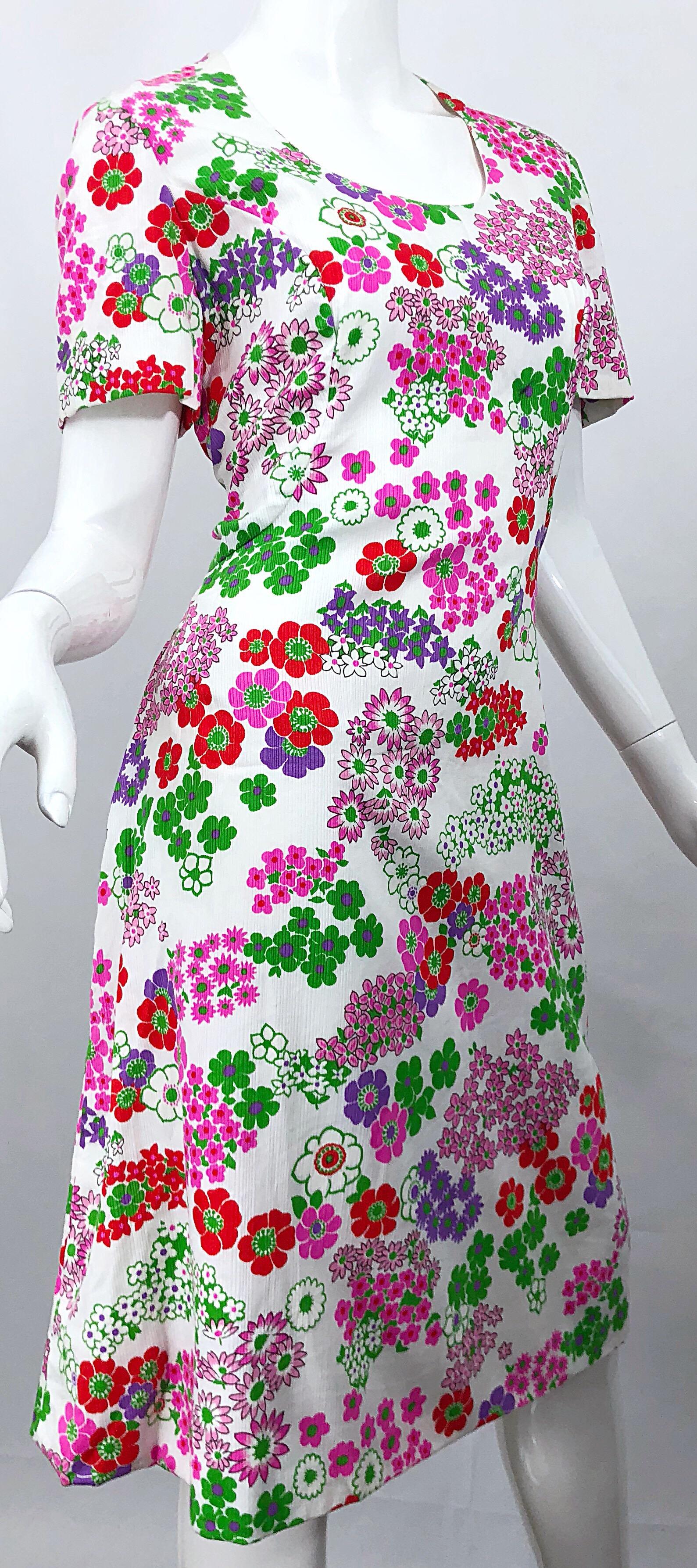 Gray 1960s Saks 5th Avenue Silk / Cotton Short Sleeve Vintage 60s A - Line Dress For Sale