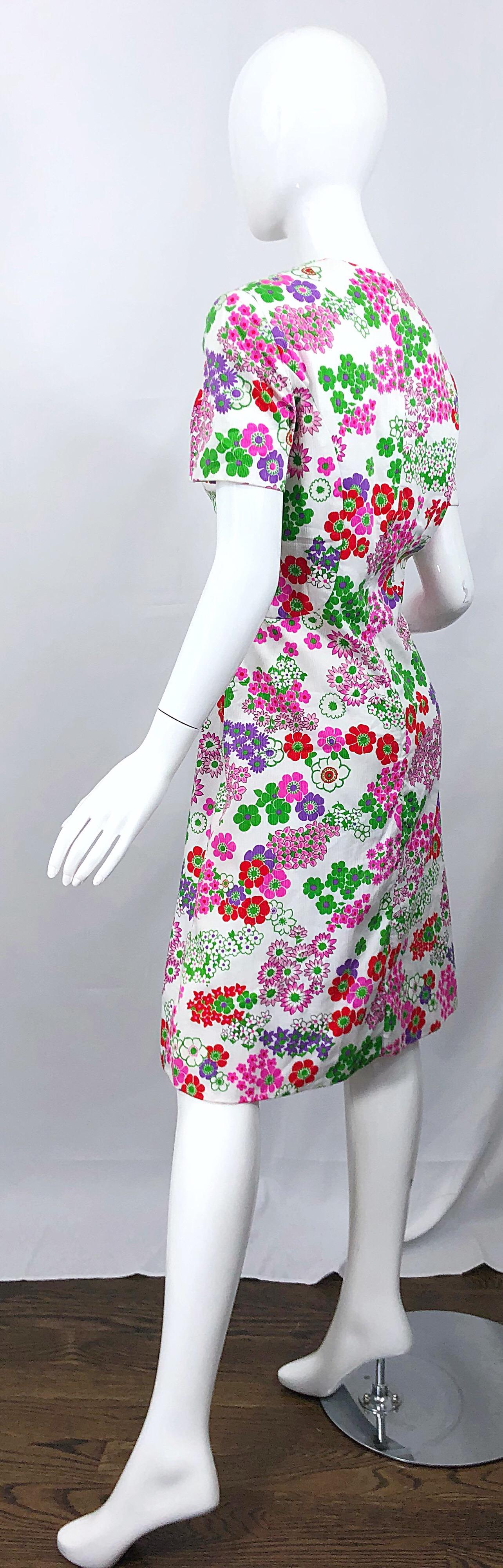 1960s Saks 5th Avenue Silk / Cotton Short Sleeve Vintage 60s A - Line Dress In Excellent Condition For Sale In San Diego, CA