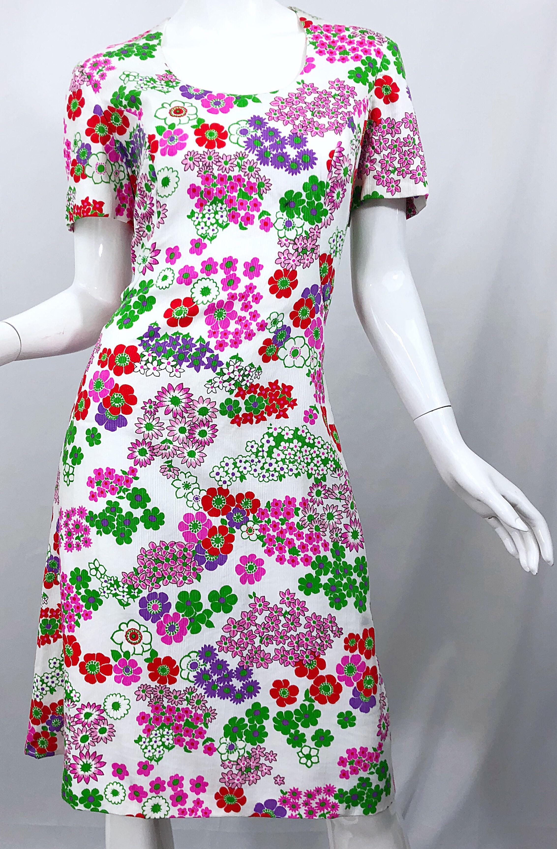 Women's 1960s Saks 5th Avenue Silk / Cotton Short Sleeve Vintage 60s A - Line Dress For Sale