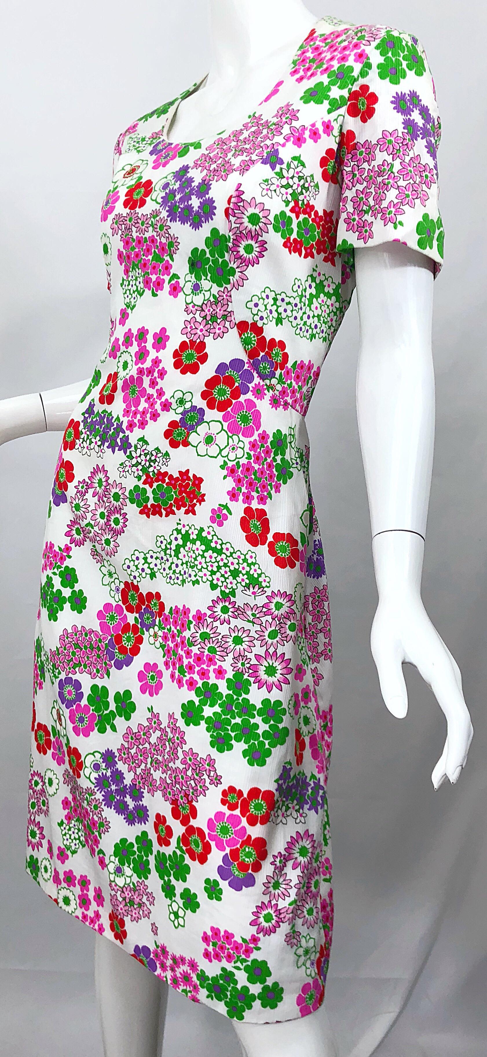 1960s Saks 5th Avenue Silk / Cotton Short Sleeve Vintage 60s A - Line Dress For Sale 1