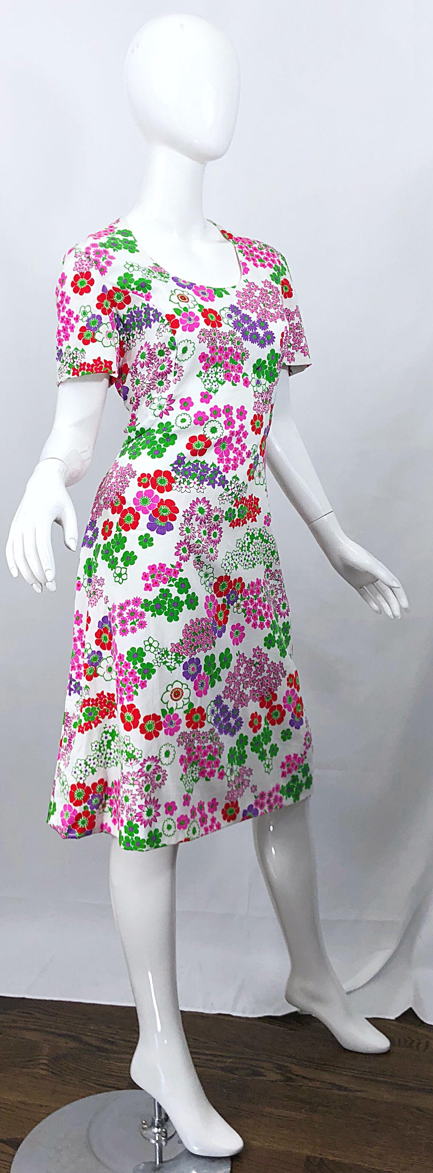 1960s Saks 5th Avenue Silk / Cotton Short Sleeve Vintage 60s A - Line Dress For Sale 2