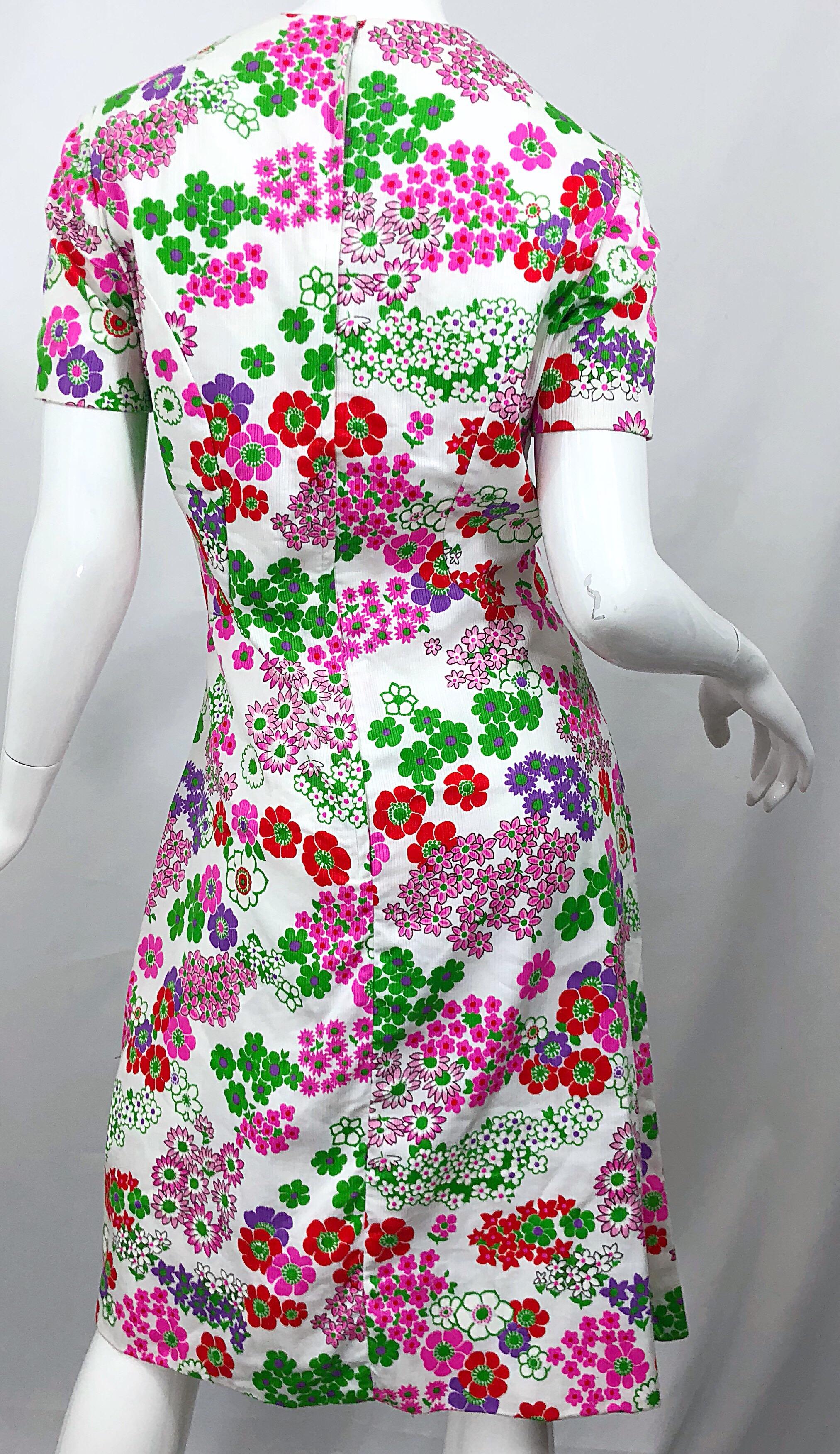 1960s Saks 5th Avenue Silk / Cotton Short Sleeve Vintage 60s A - Line Dress For Sale 3