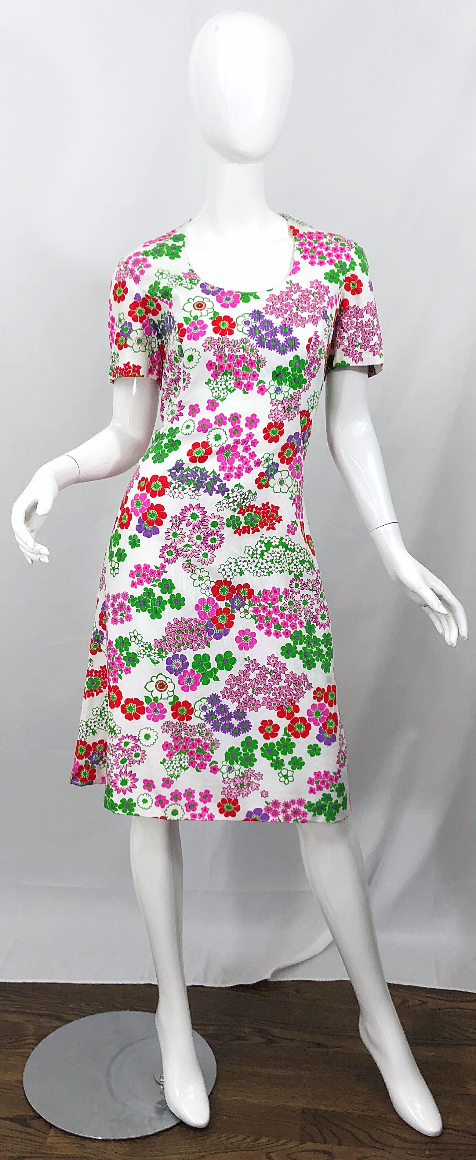 1960s Saks 5th Avenue Silk / Cotton Short Sleeve Vintage 60s A - Line Dress For Sale 5