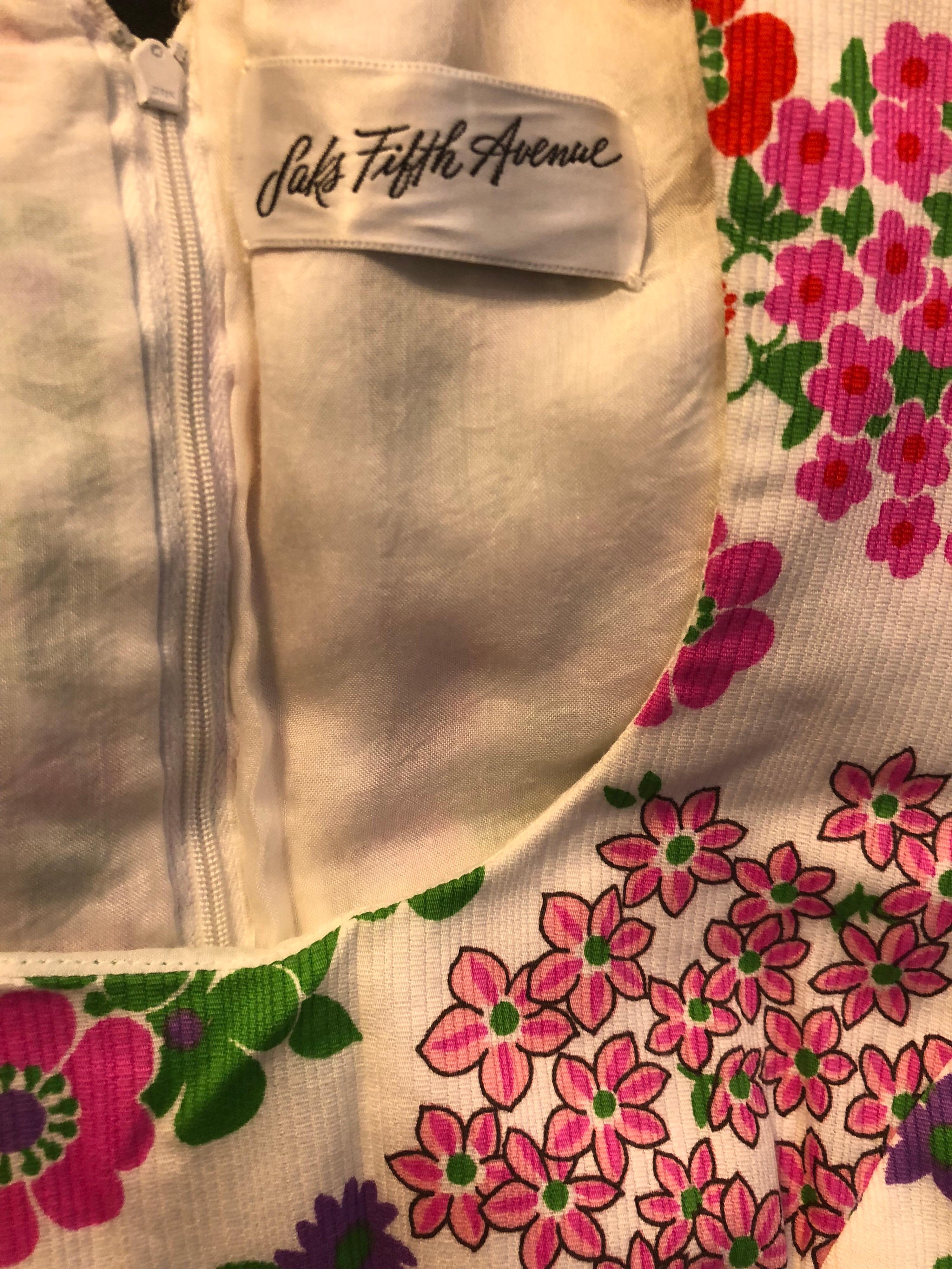 1960s Saks 5th Avenue Silk / Cotton Short Sleeve Vintage 60s A - Line Dress For Sale 6