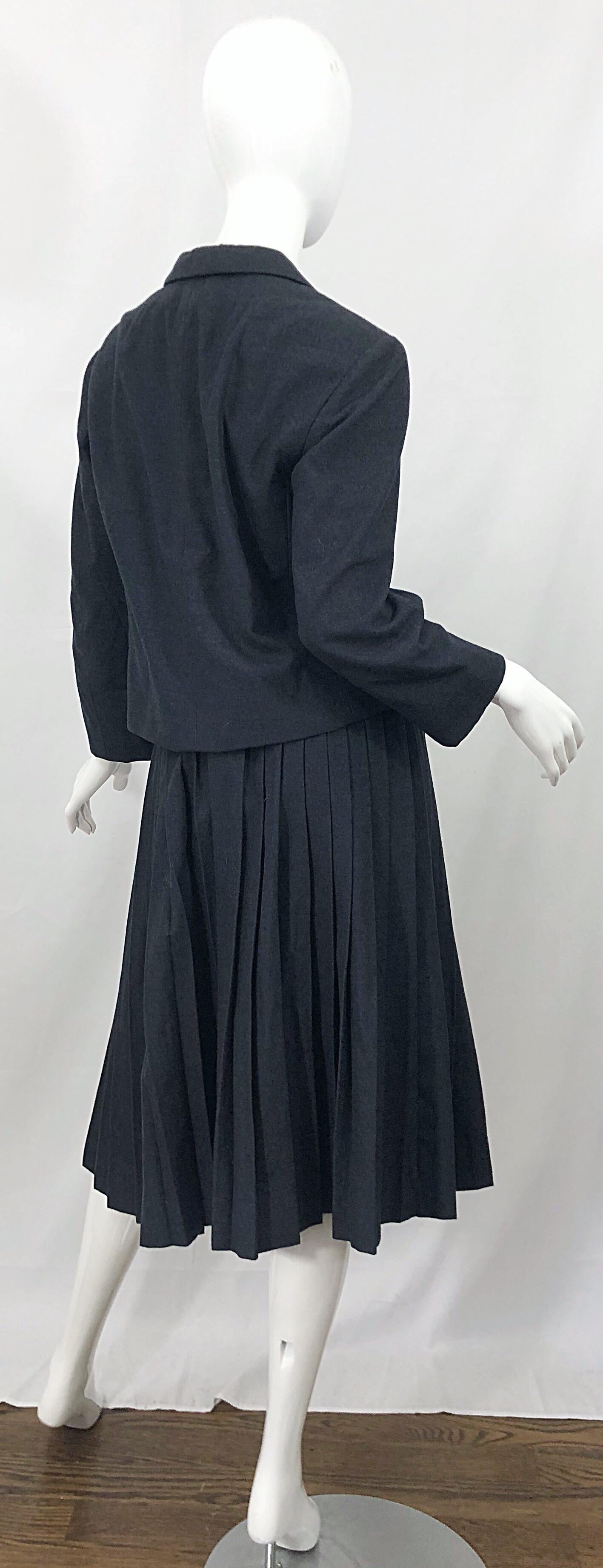 1960s Christian Dior Demi Couture Charcoal Grey Classic Vintage 60s Skirt Suit 3