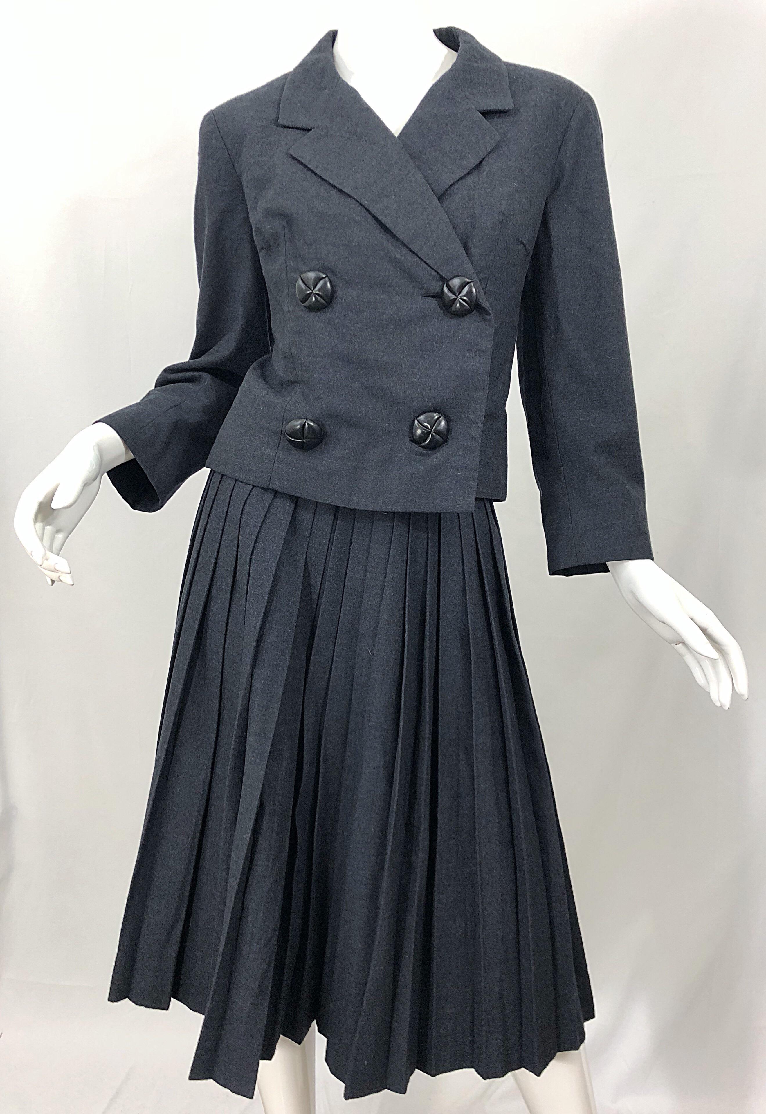 1960s Christian Dior Demi Couture Charcoal Grey Classic Vintage 60s Skirt Suit 4