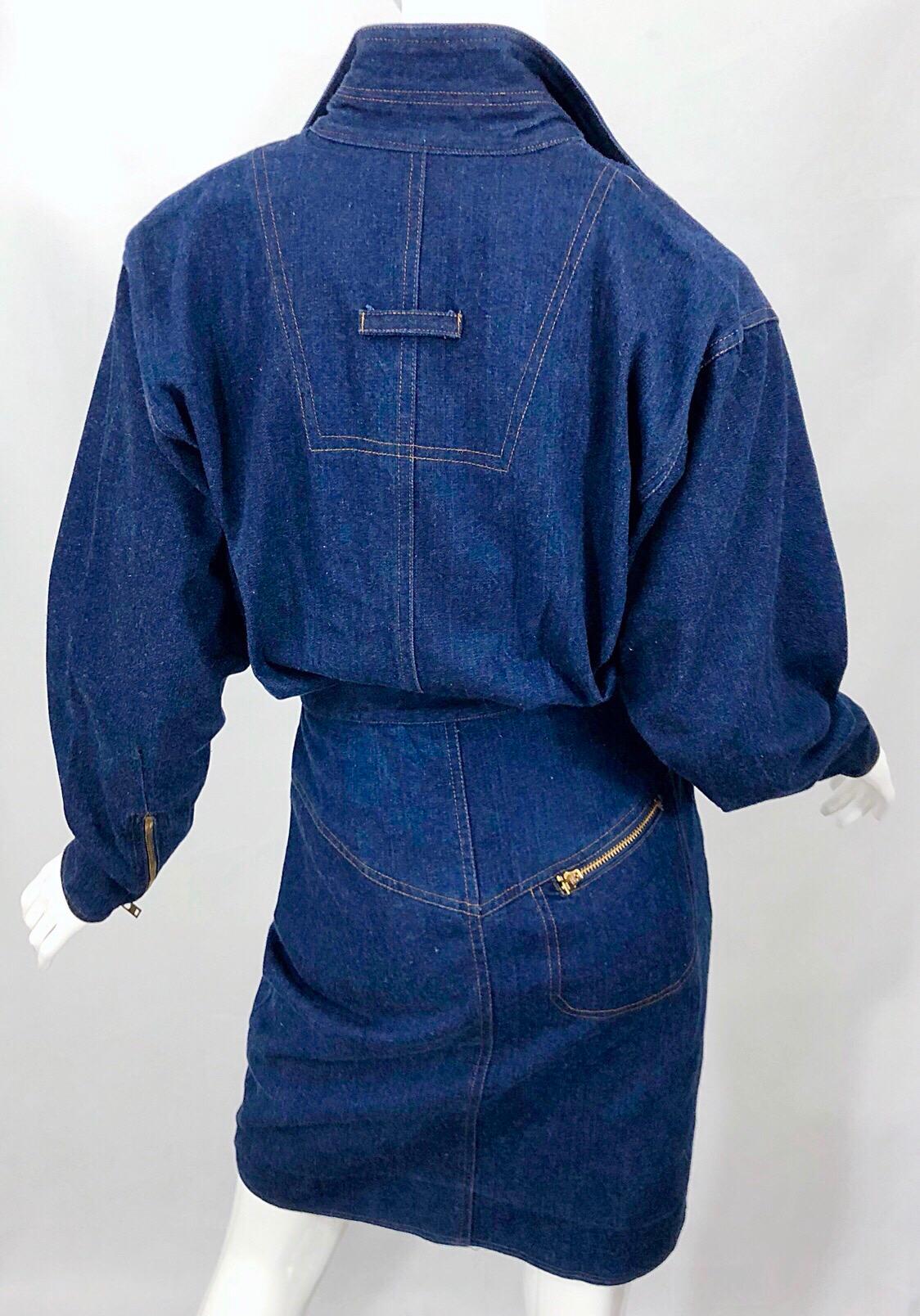 Avant Garde 1980s Denim Size 8 Blue Jeans Long Sleeve Vintage 80s Moto Dress 1