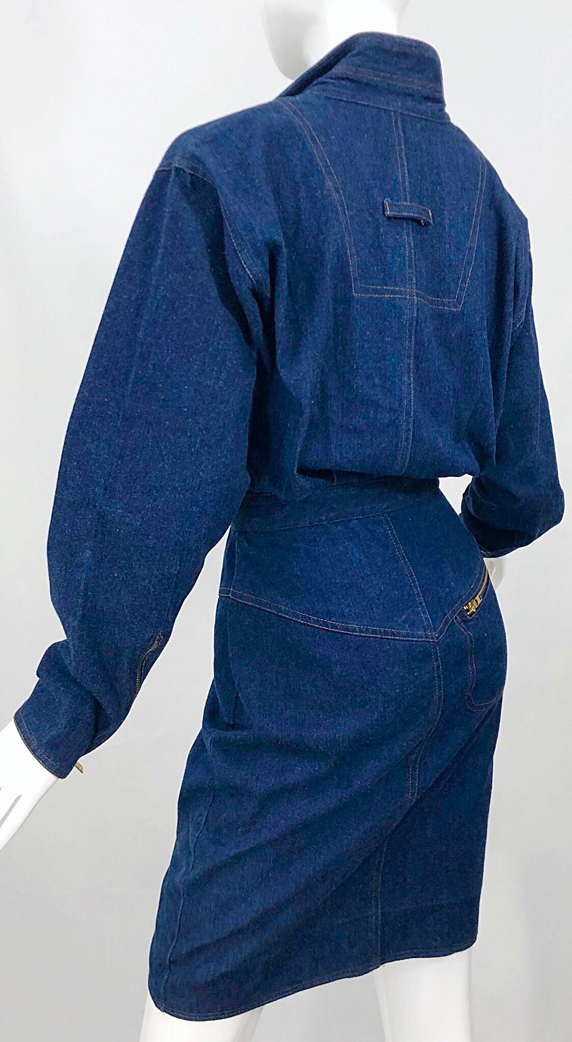 Avant Garde 1980s Denim Size 8 Blue Jeans Long Sleeve Vintage 80s Moto Dress 4
