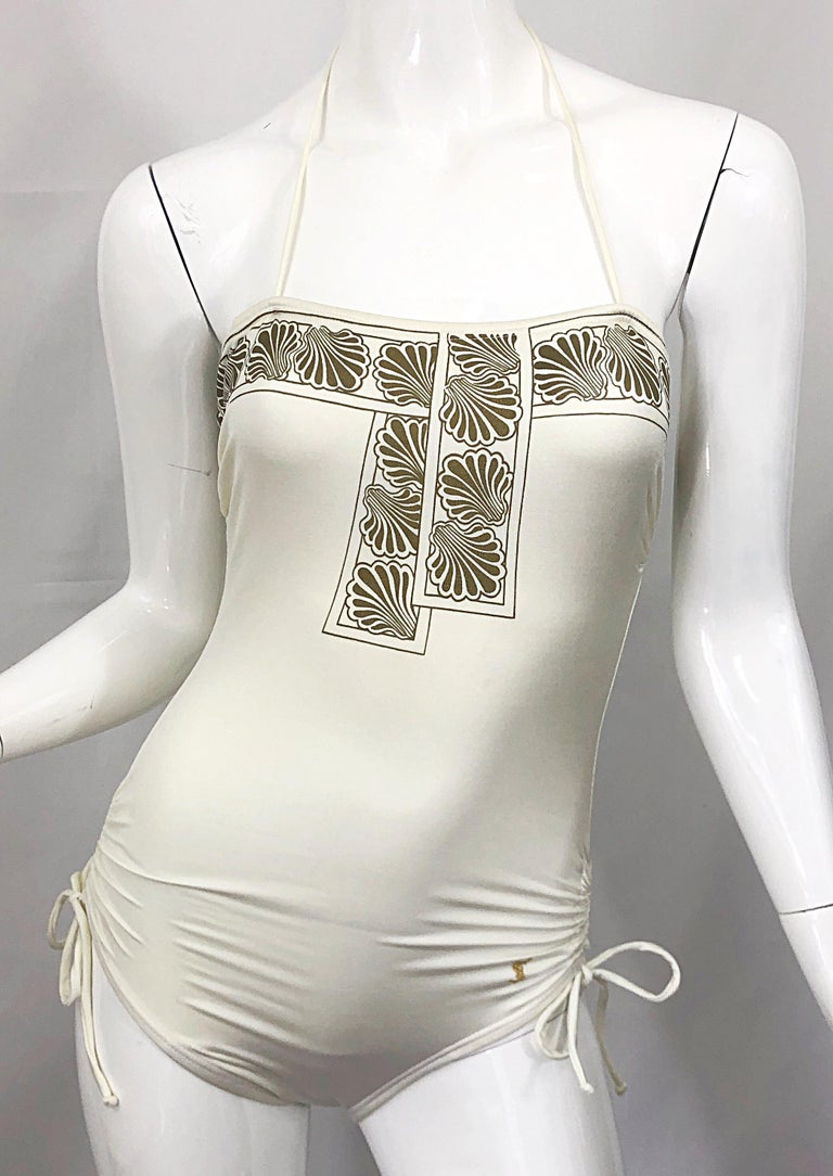 1980s Yves Saint Laurent Ivory + Gold Vintage 80s One Piece  