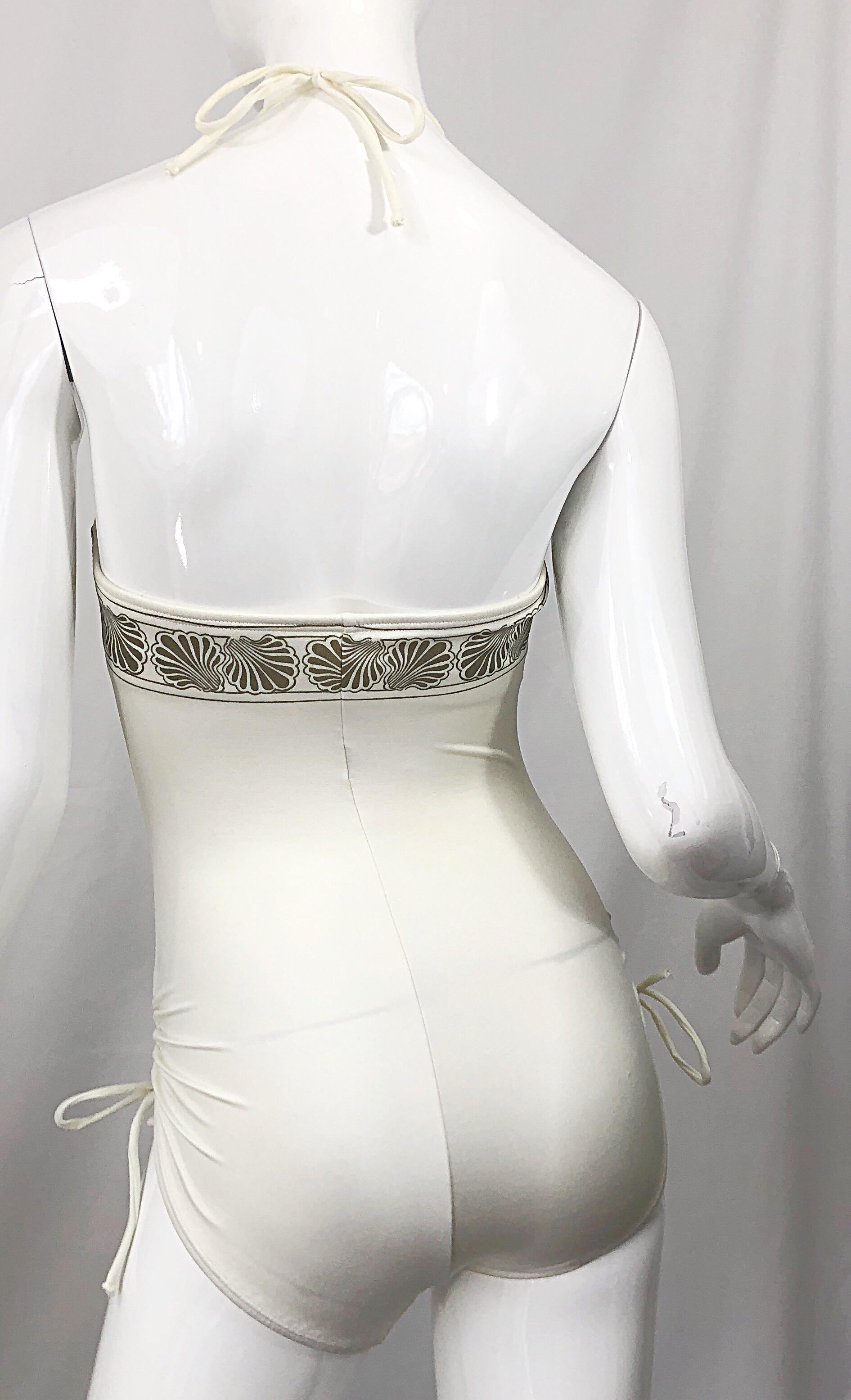 1980s Yves Saint Laurent Ivory + Gold Vintage 80s One Piece Swimsuit          For Sale 3