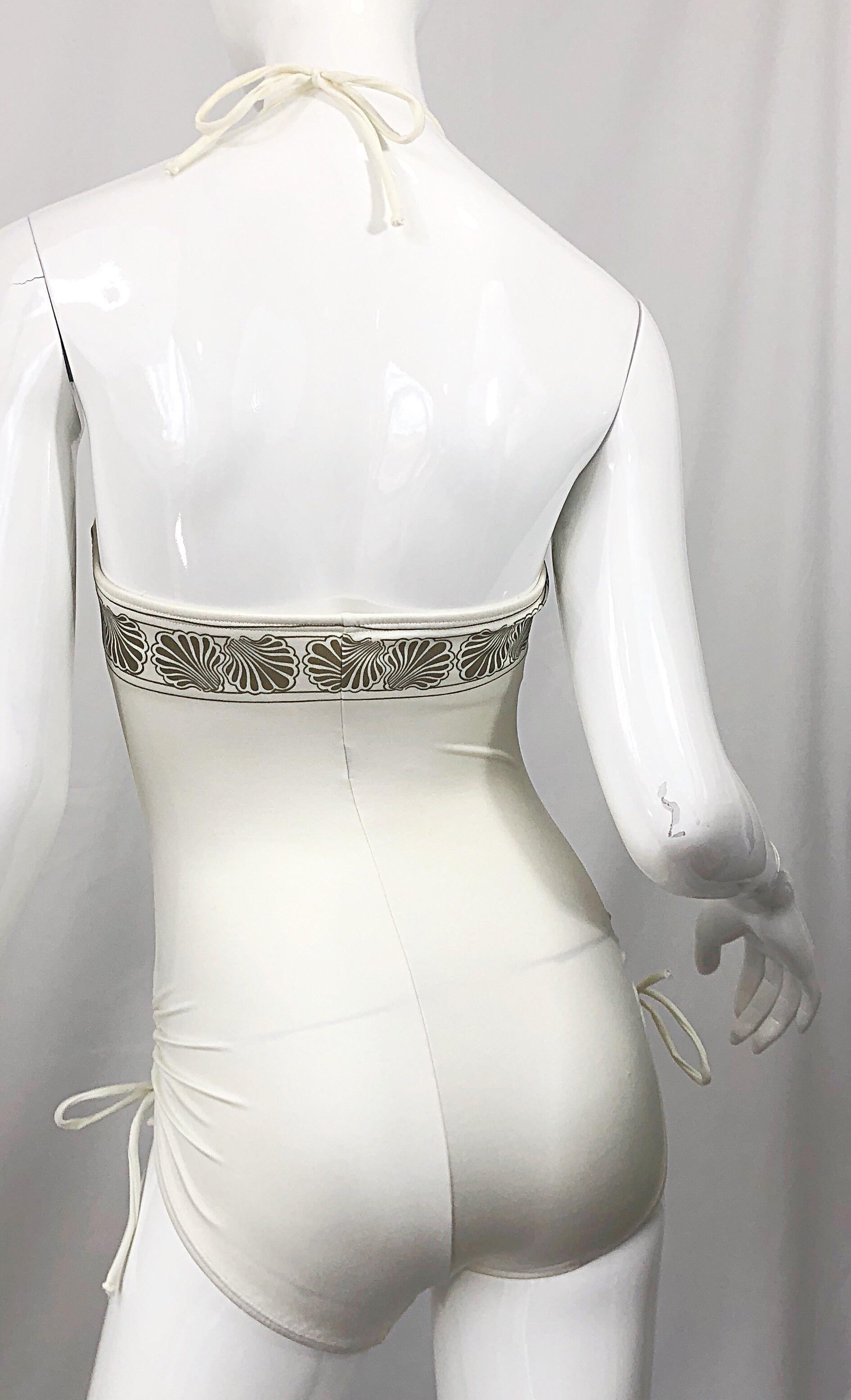 1980s Yves Saint Laurent Ivory + Gold Vintage 80s One Piece Swimsuit For Sale 3