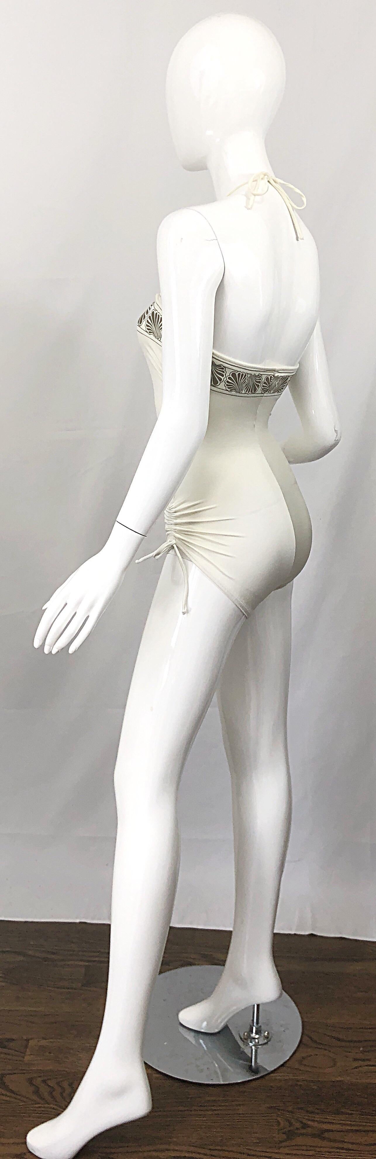 1980s Yves Saint Laurent Ivory + Gold Vintage 80s One Piece Swimsuit          For Sale 5