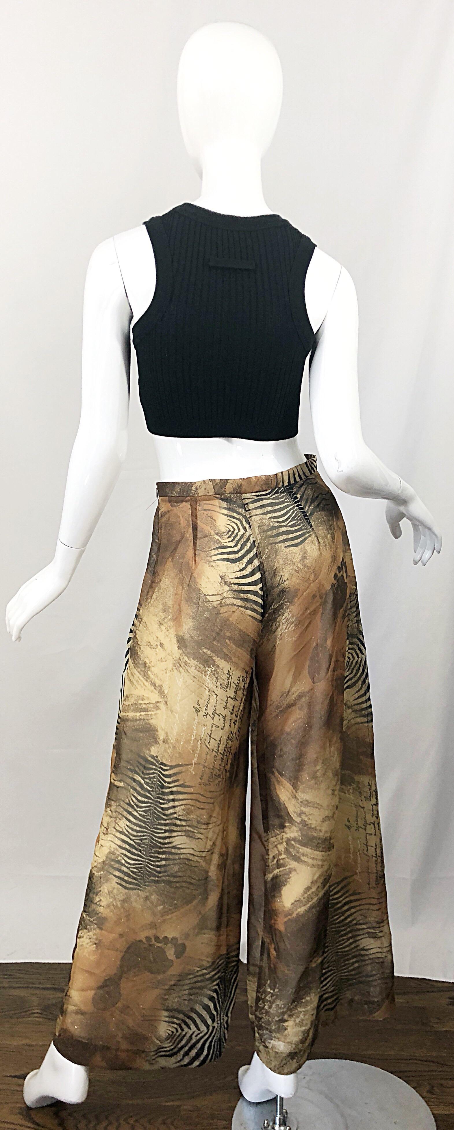 Brown Amazing 1990s Footprints in the Sand Novelty Print Wide Leg Vintage 90s Pants For Sale