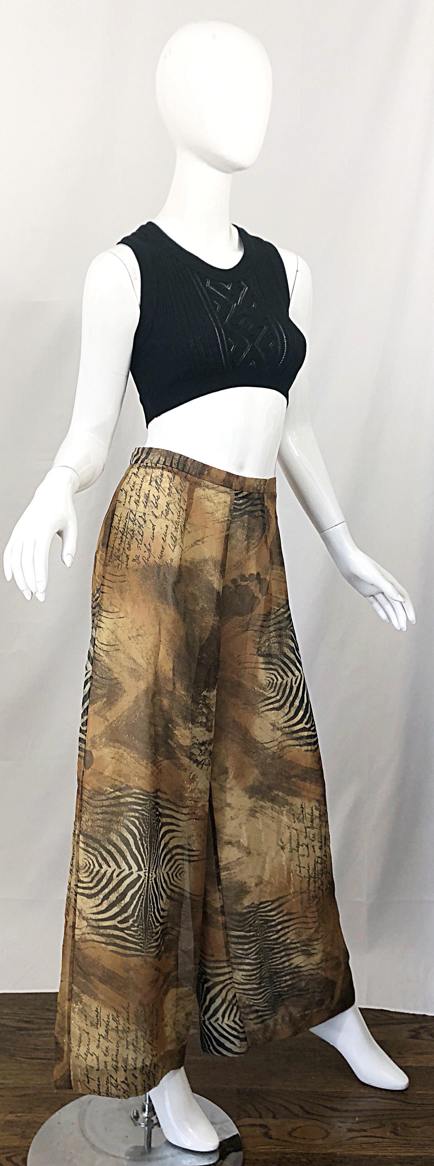 Amazing 1990s Footprints in the Sand Novelty Print Wide Leg Vintage 90s Pants For Sale 5