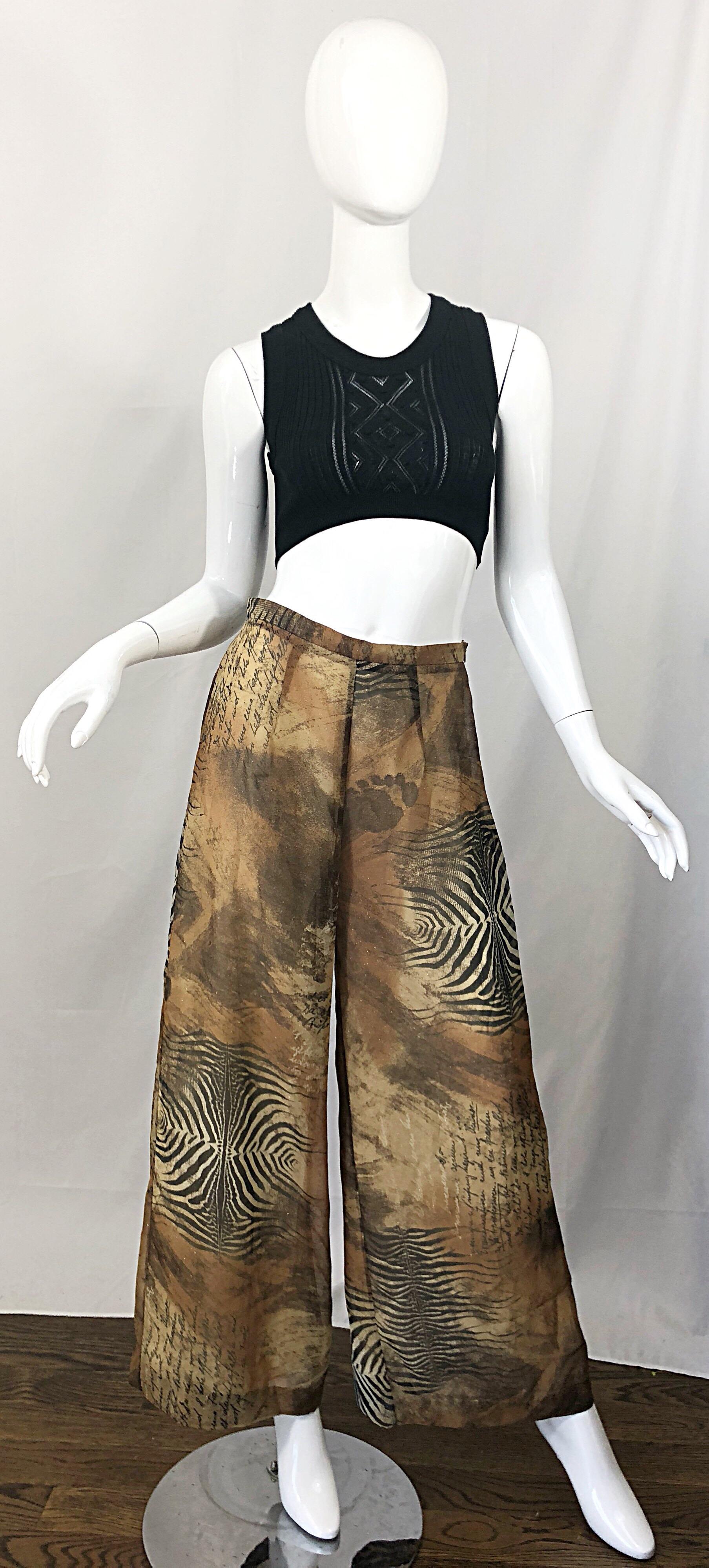 Amazing 1990s Footprints in the Sand Novelty Print Wide Leg Vintage 90s Pants For Sale 8