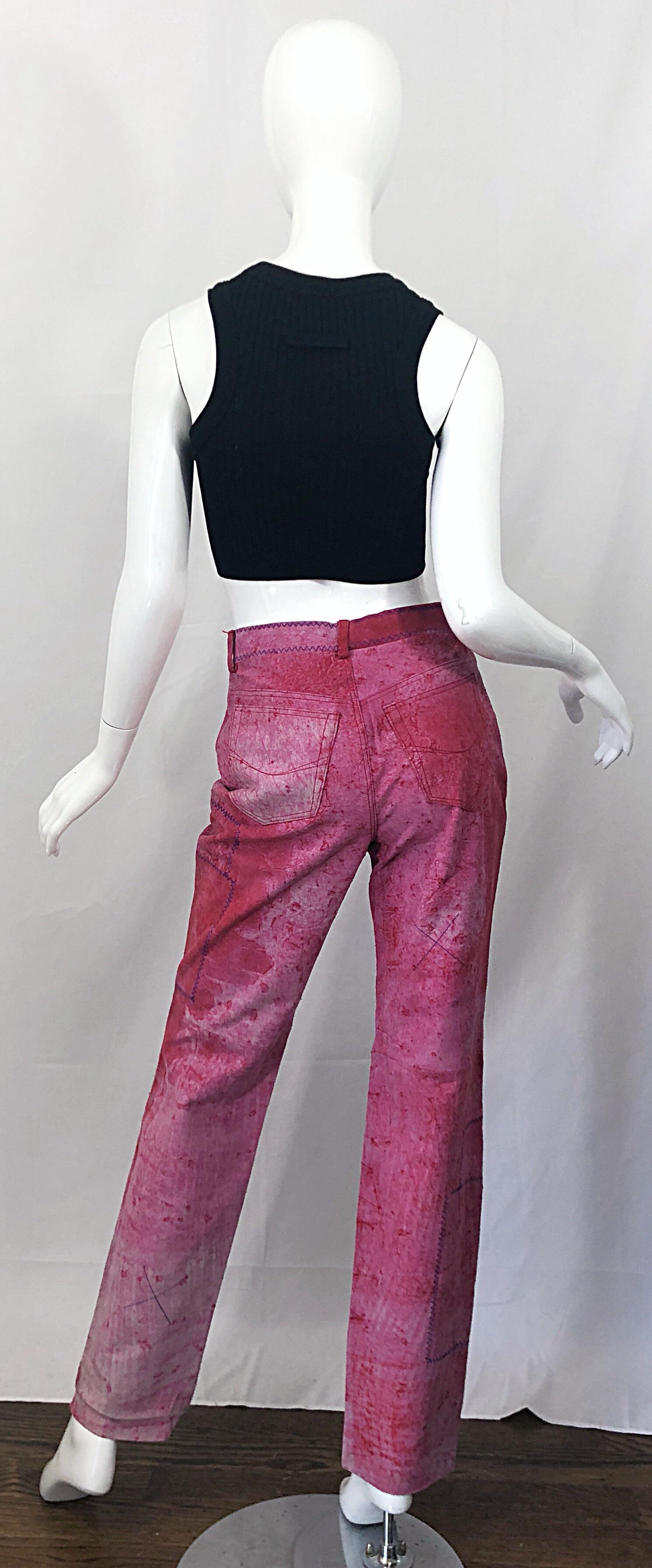 NWT Romeo Gigli 1990s Pink Suede Sz 4 / 6 High Waist Straight Leg Vintage Pants  In New Condition For Sale In San Diego, CA